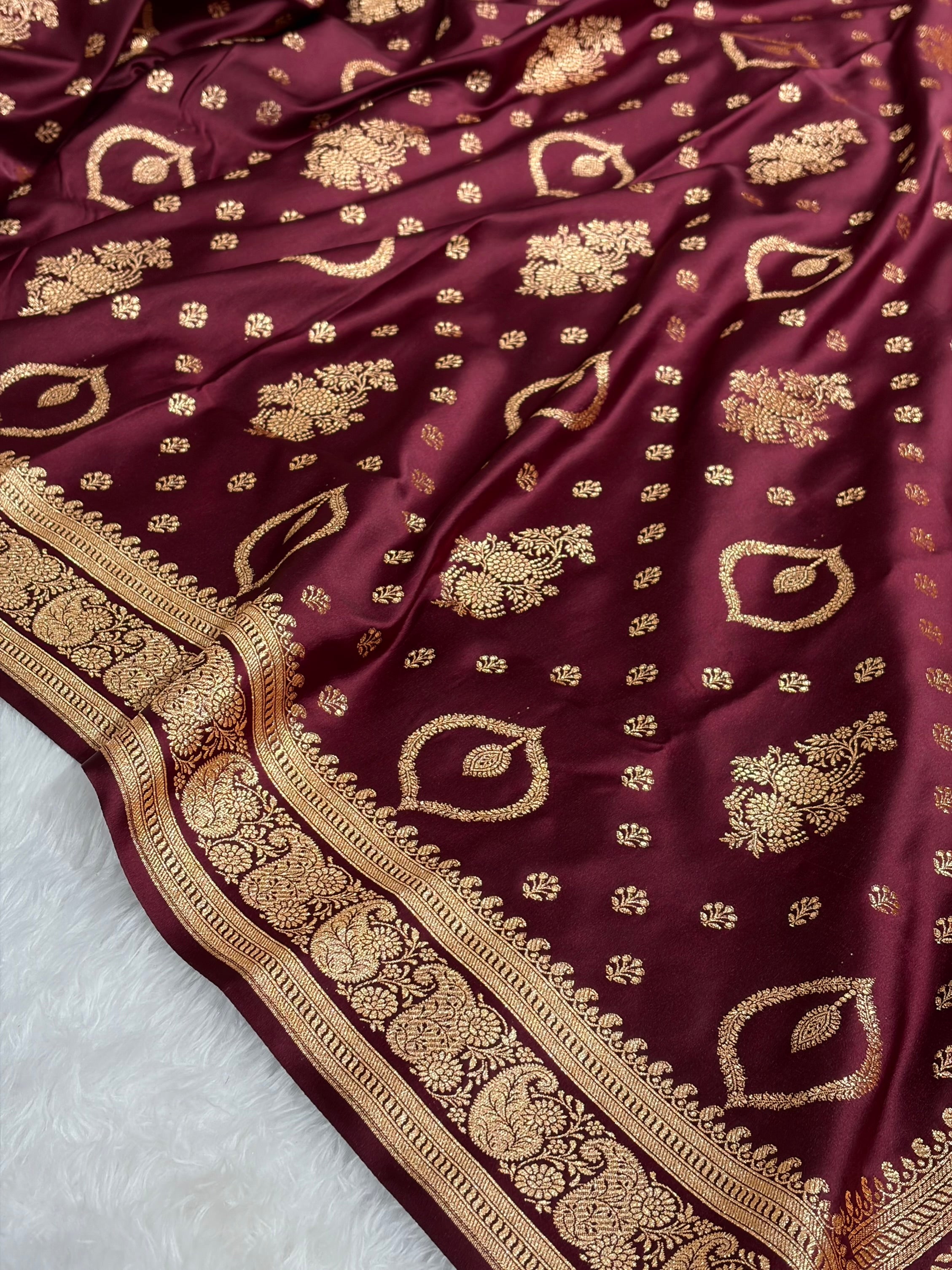 Banarasi Satin Katan Saree With Unique Boota in Chocolate Shades SK92