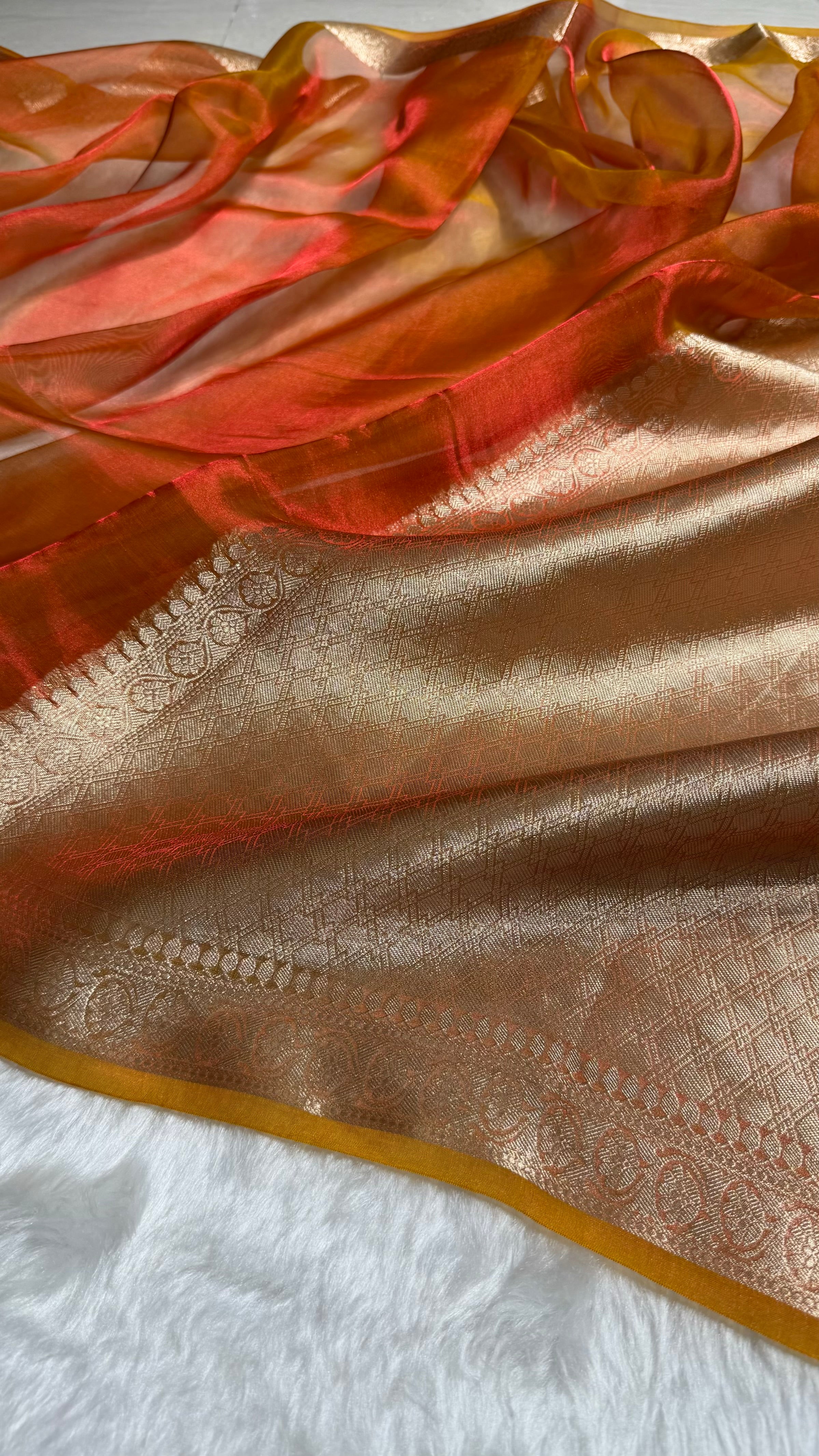 Orange Shades Pure Tissue Silk Saree with Brocade Blouse PT-09