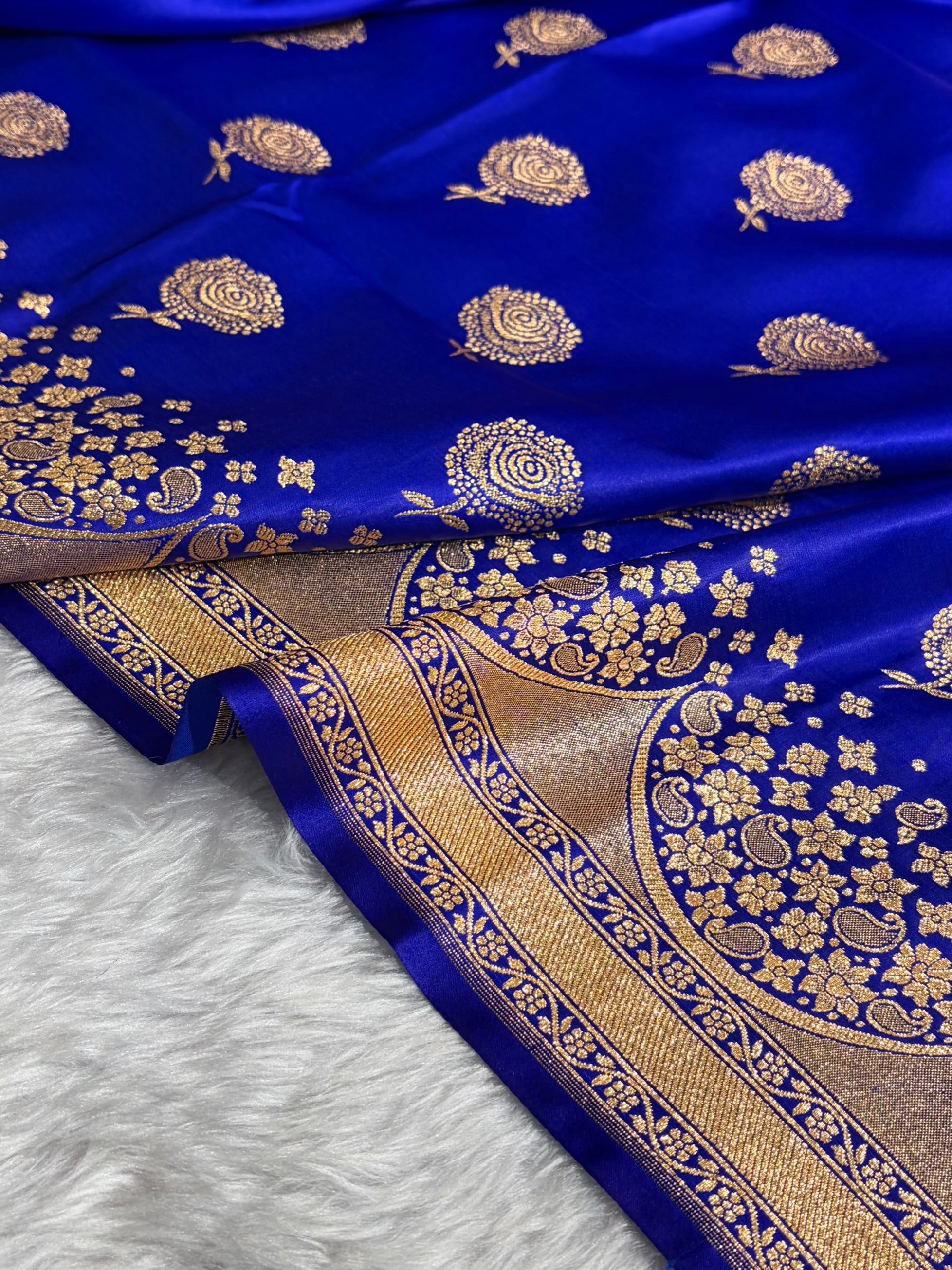 Banarasi Satin Katan Saree With Boota in Royal Blue Shades SK111