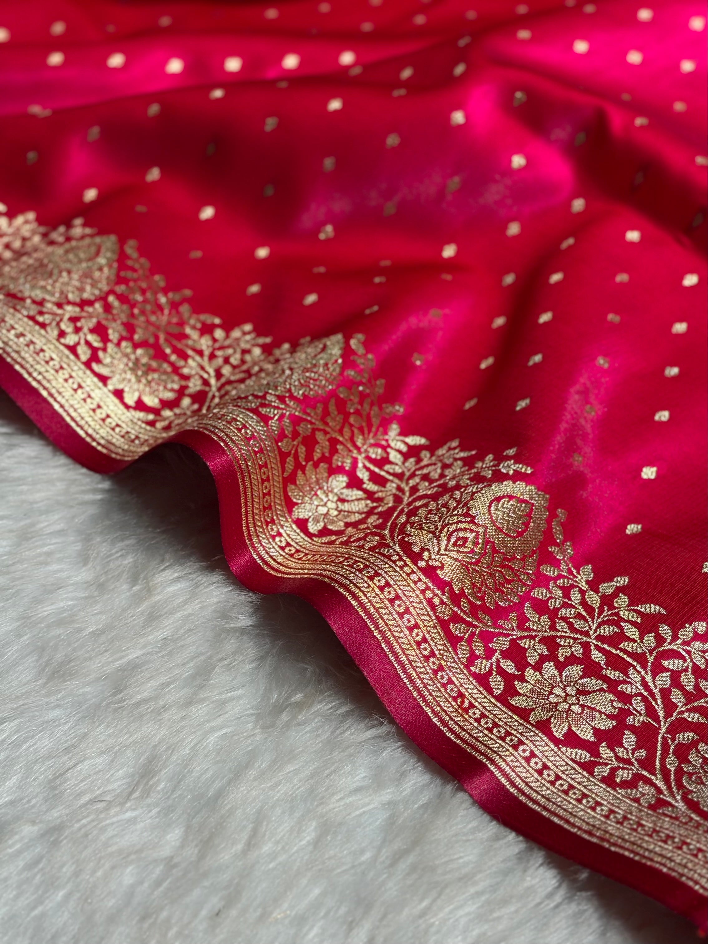 Ultra Light Weight Satin Silk Boota in Rani Shades SS31