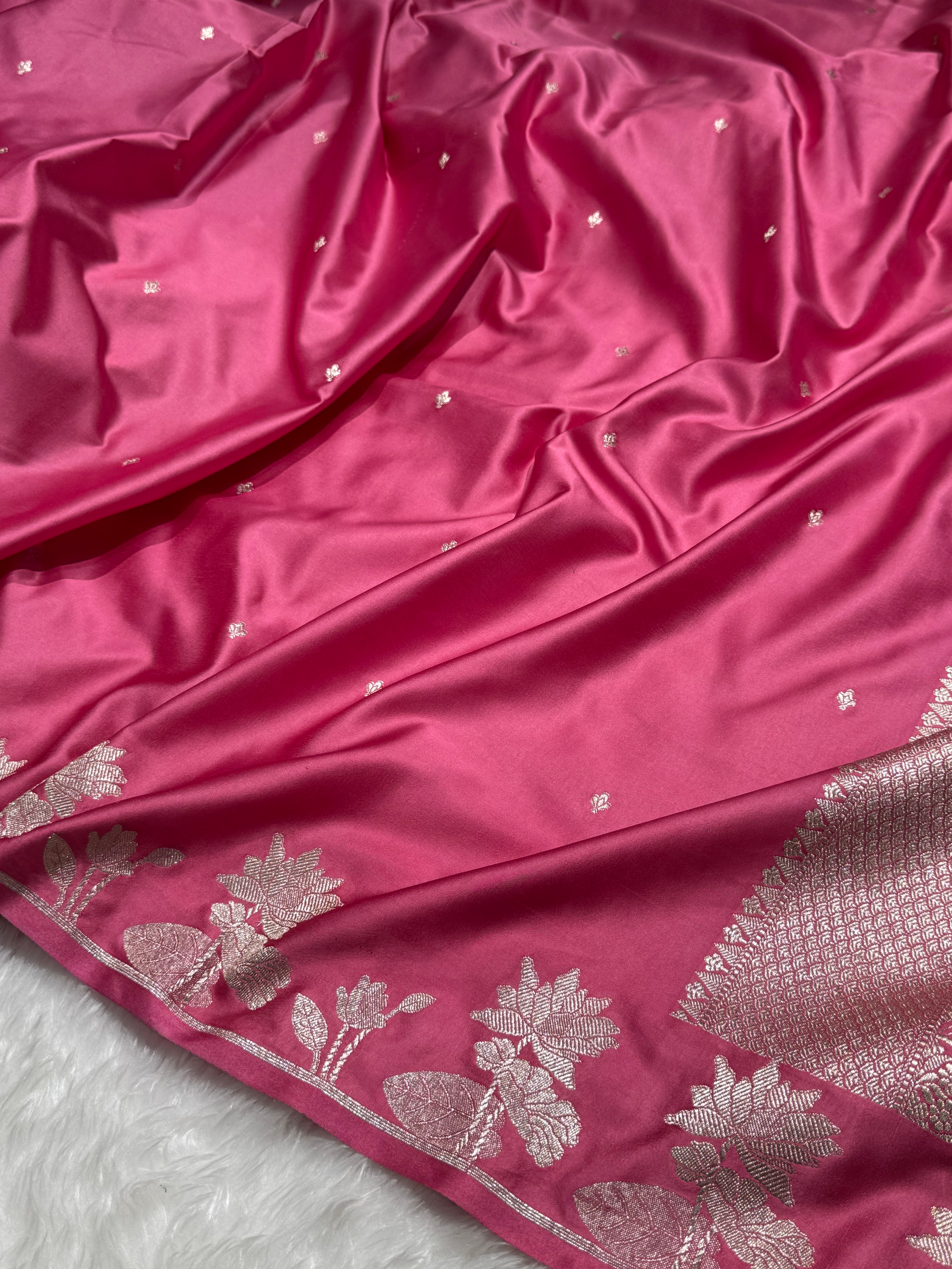 Baby Pink Booti Motif Mashru Silk Saree