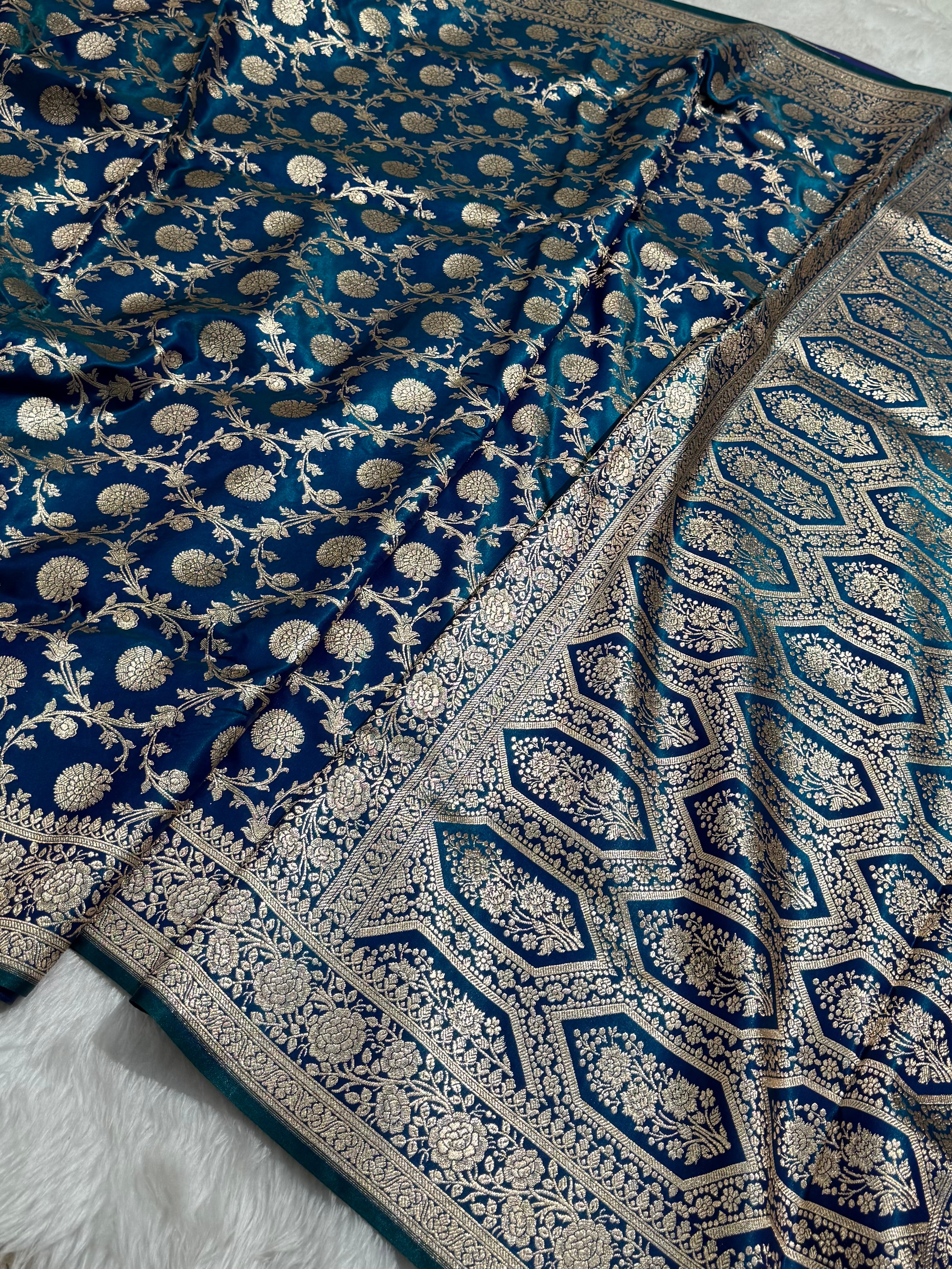 Light Weight Teal shades Satin Silk Saree SS15