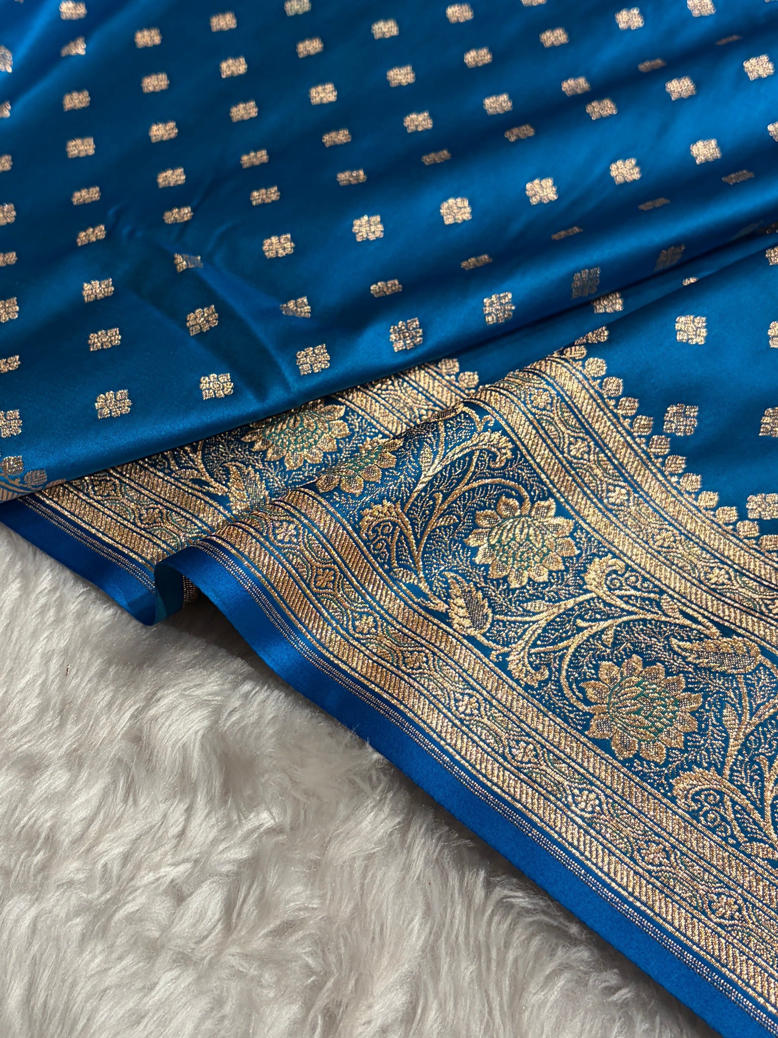 Firozi Banarasi Minakari Boota Katan Silk Saree