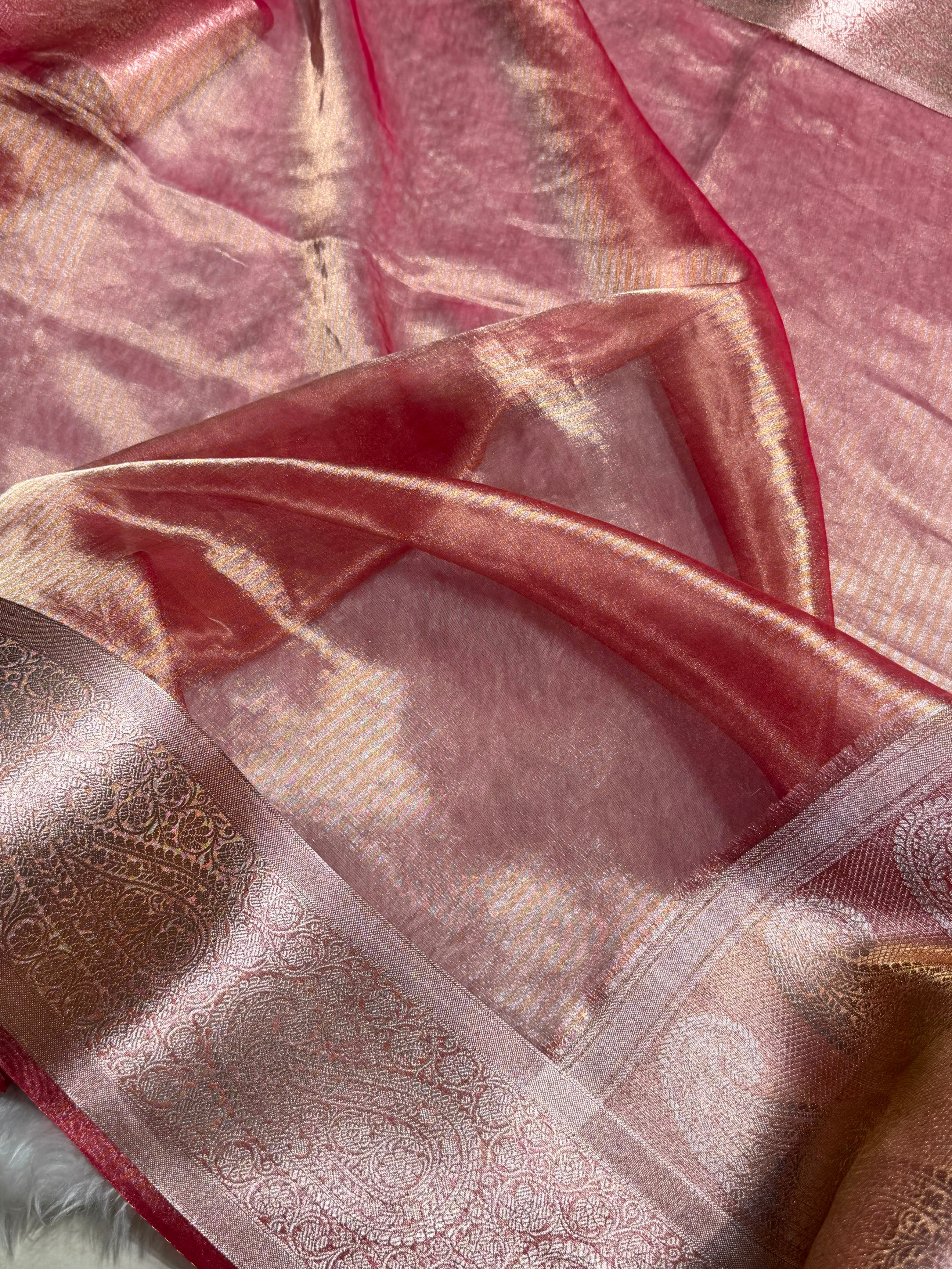 Gajiri Shades Tissue Bananasi Floral Pure Tissue Silk Saree PT-57