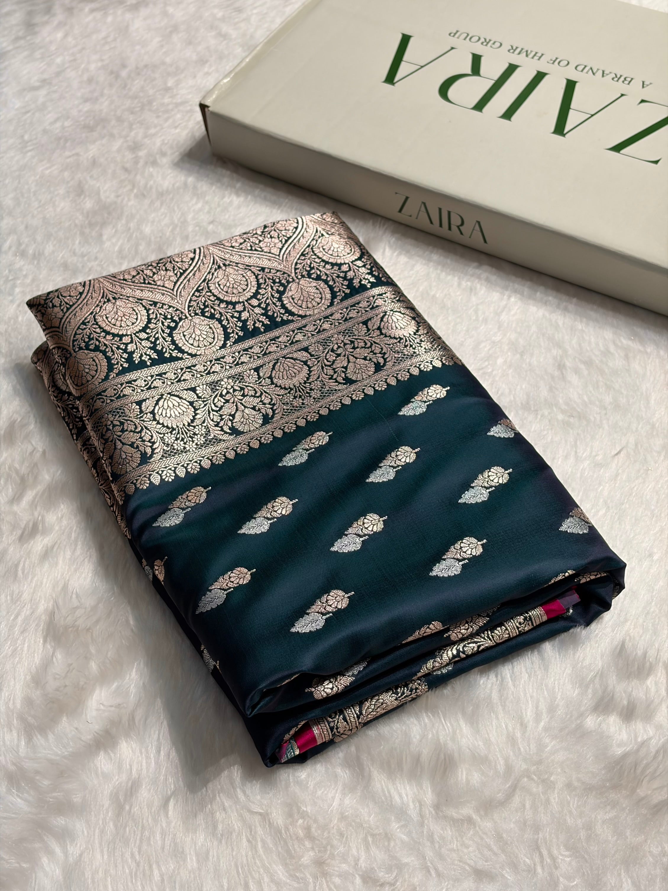 Dark Rama Shades Floral Booti Mashru Silk Saree MSM-69