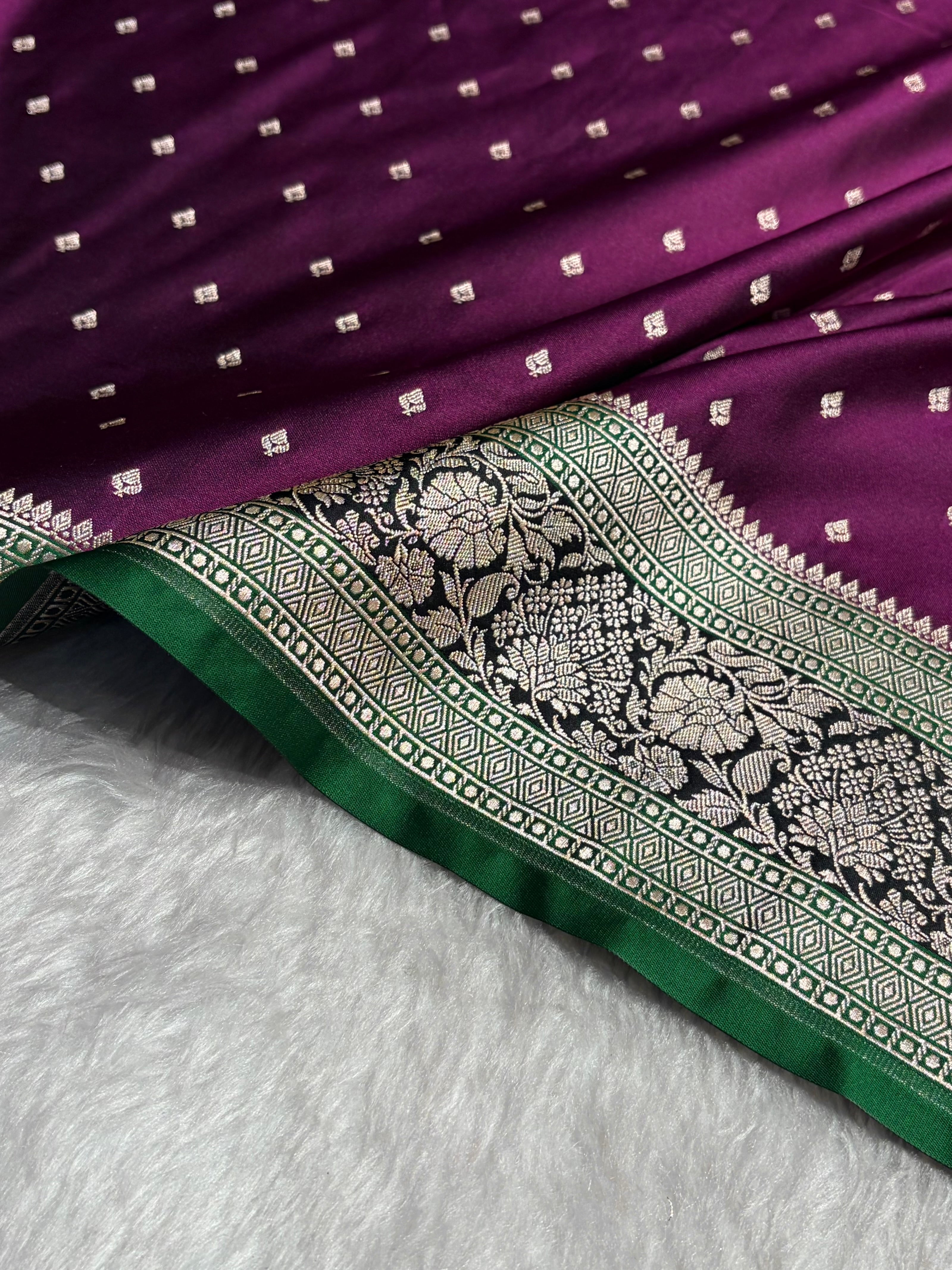 Cross Wine With Floral Border Mashru Silk Saree MSM-99