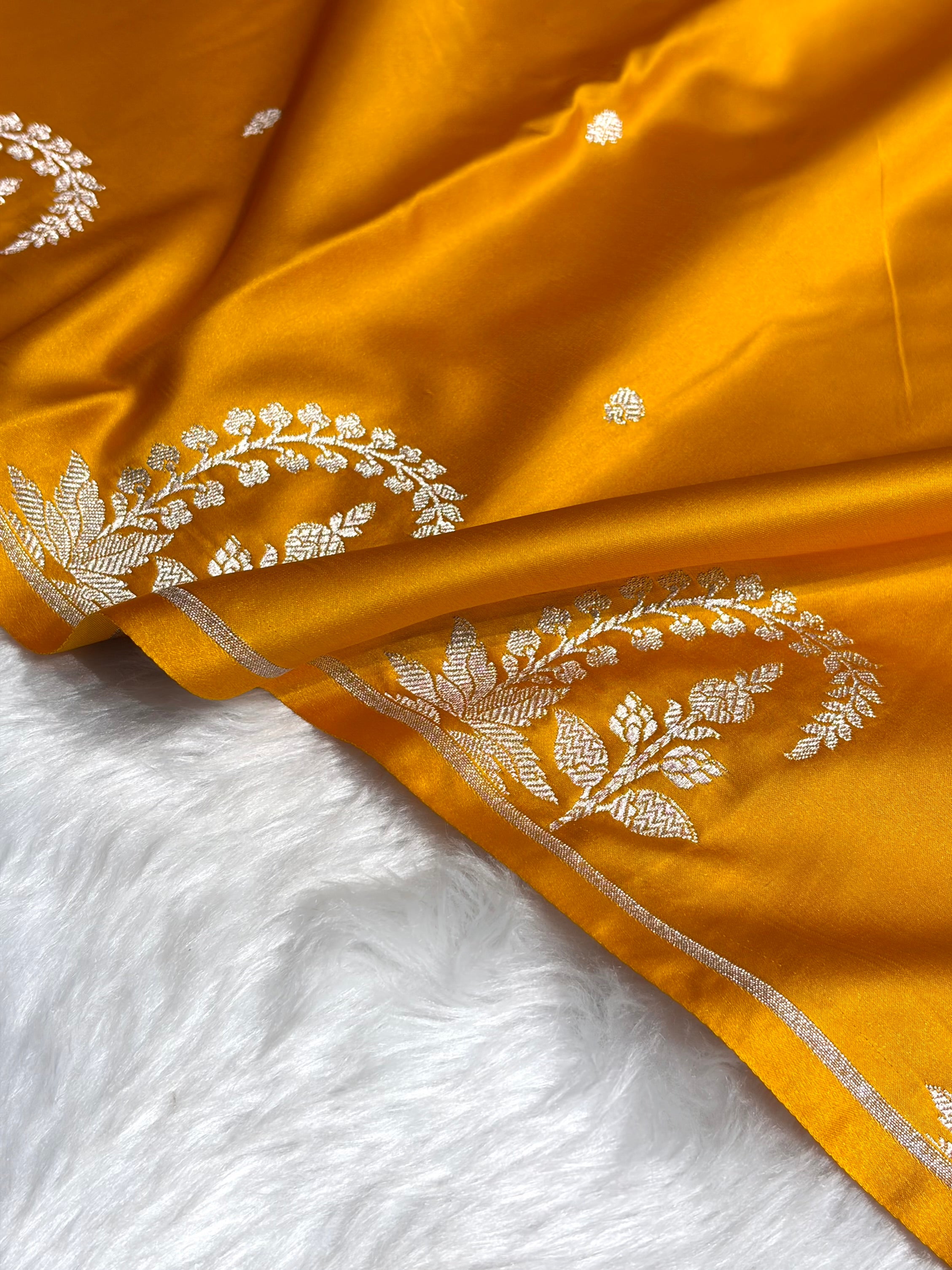 Mustard Boota With Floral Border Mashru Silk Saree MSM-95