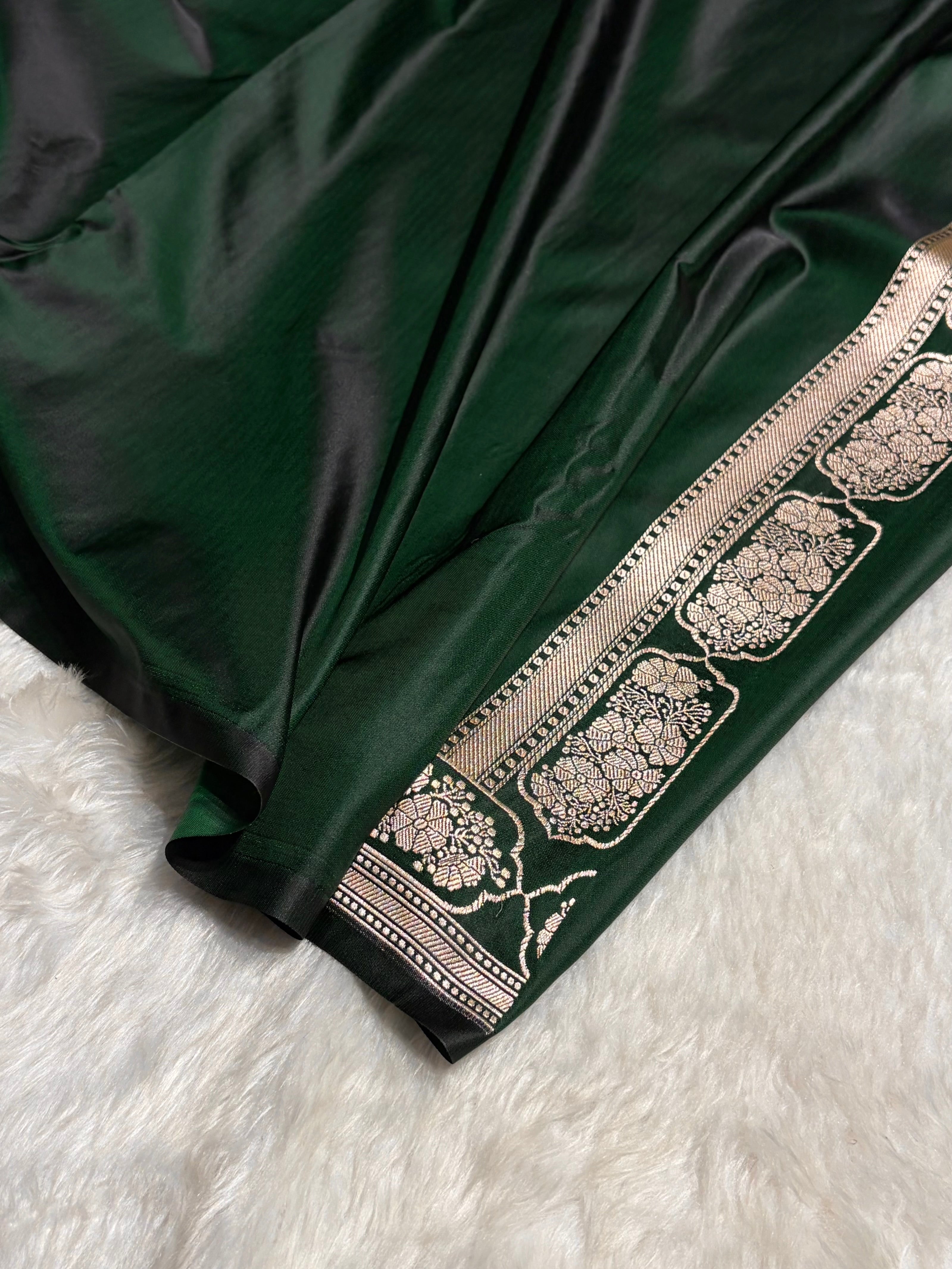 Bottle Green Boota With Floral Border Mashru Silk Saree MSM-93