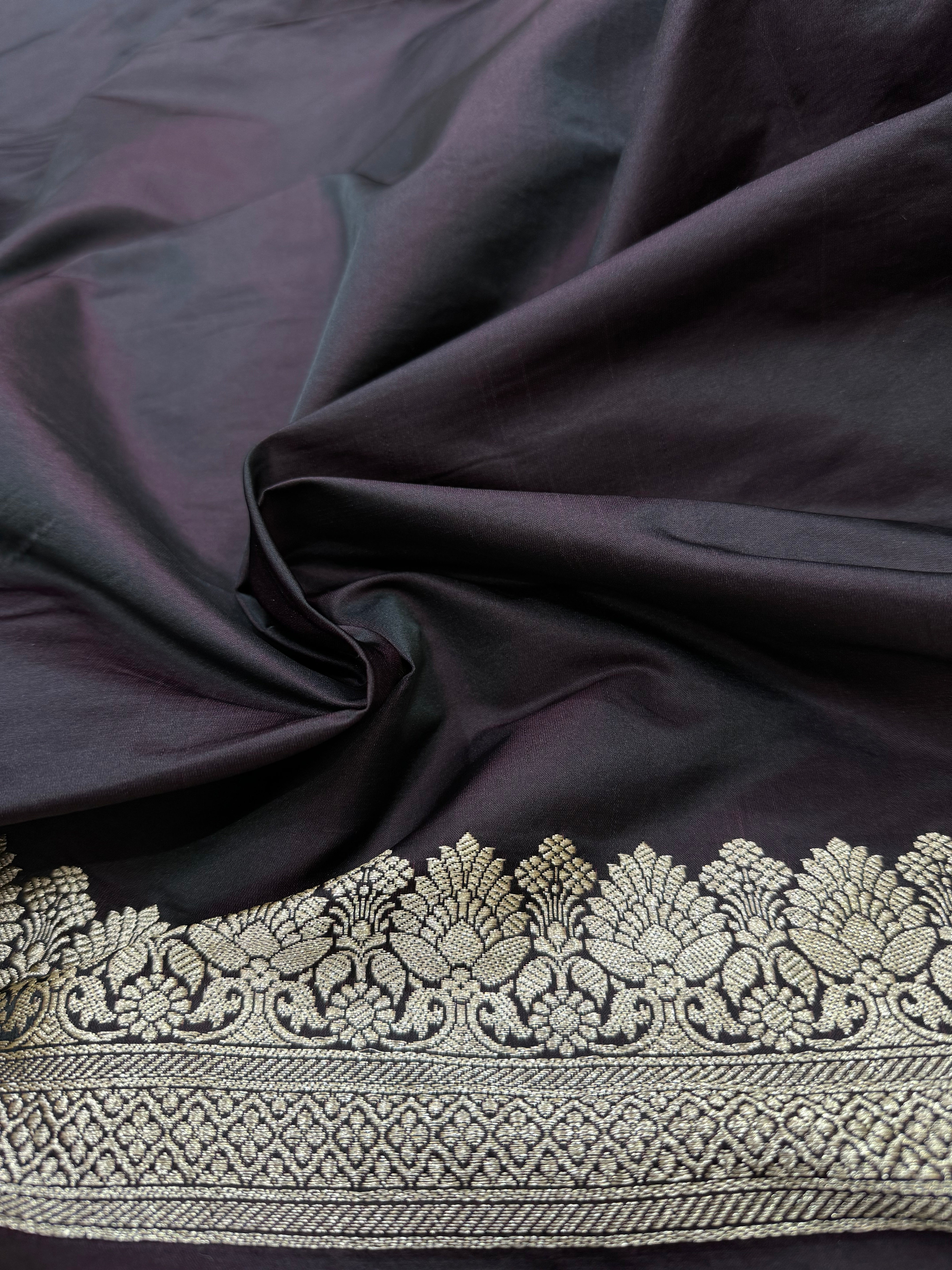 Dark Chocolate Brocade Mashru Satin Silk