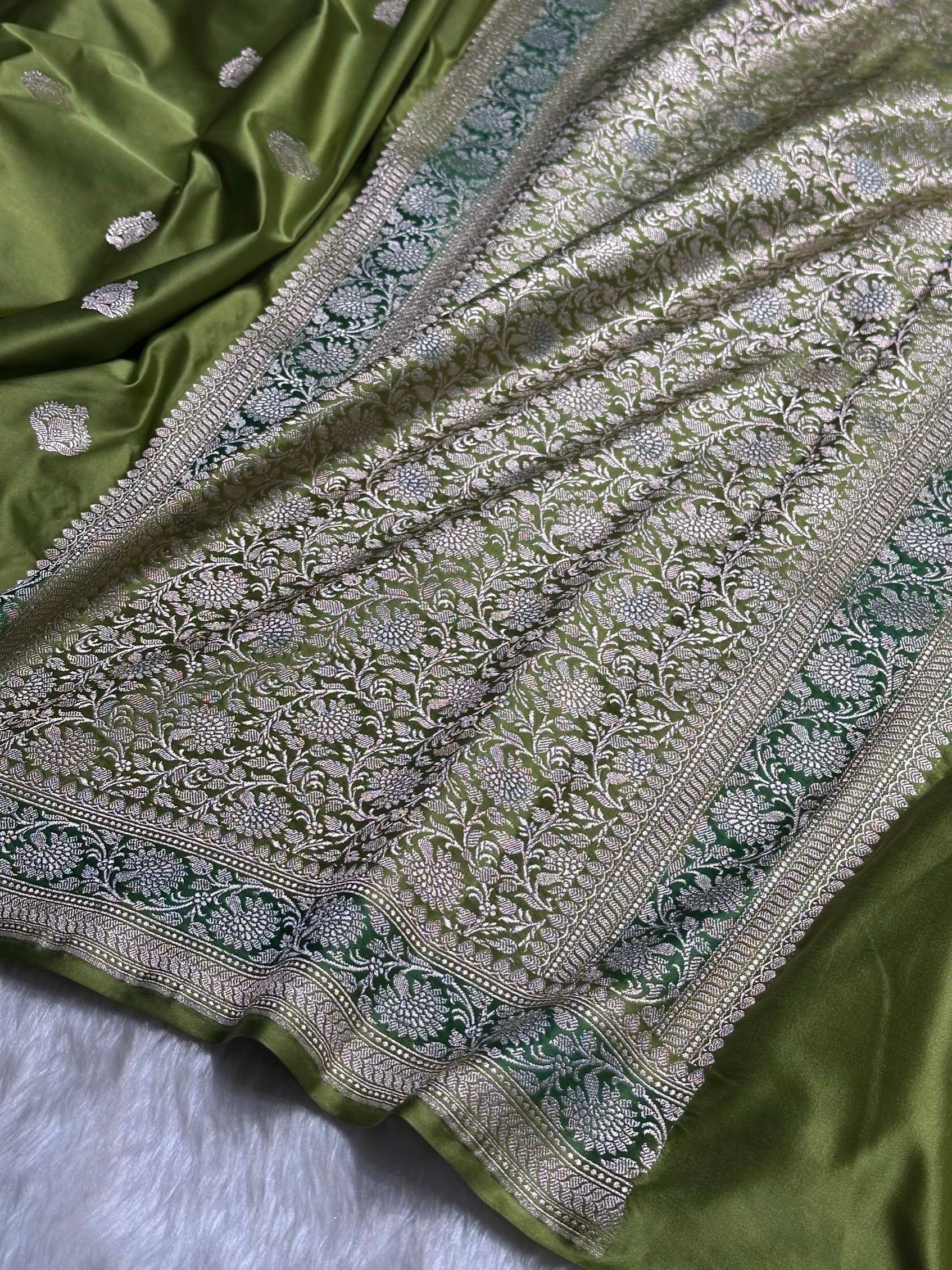 Dark Pista Shade Mashru Silk Boota
