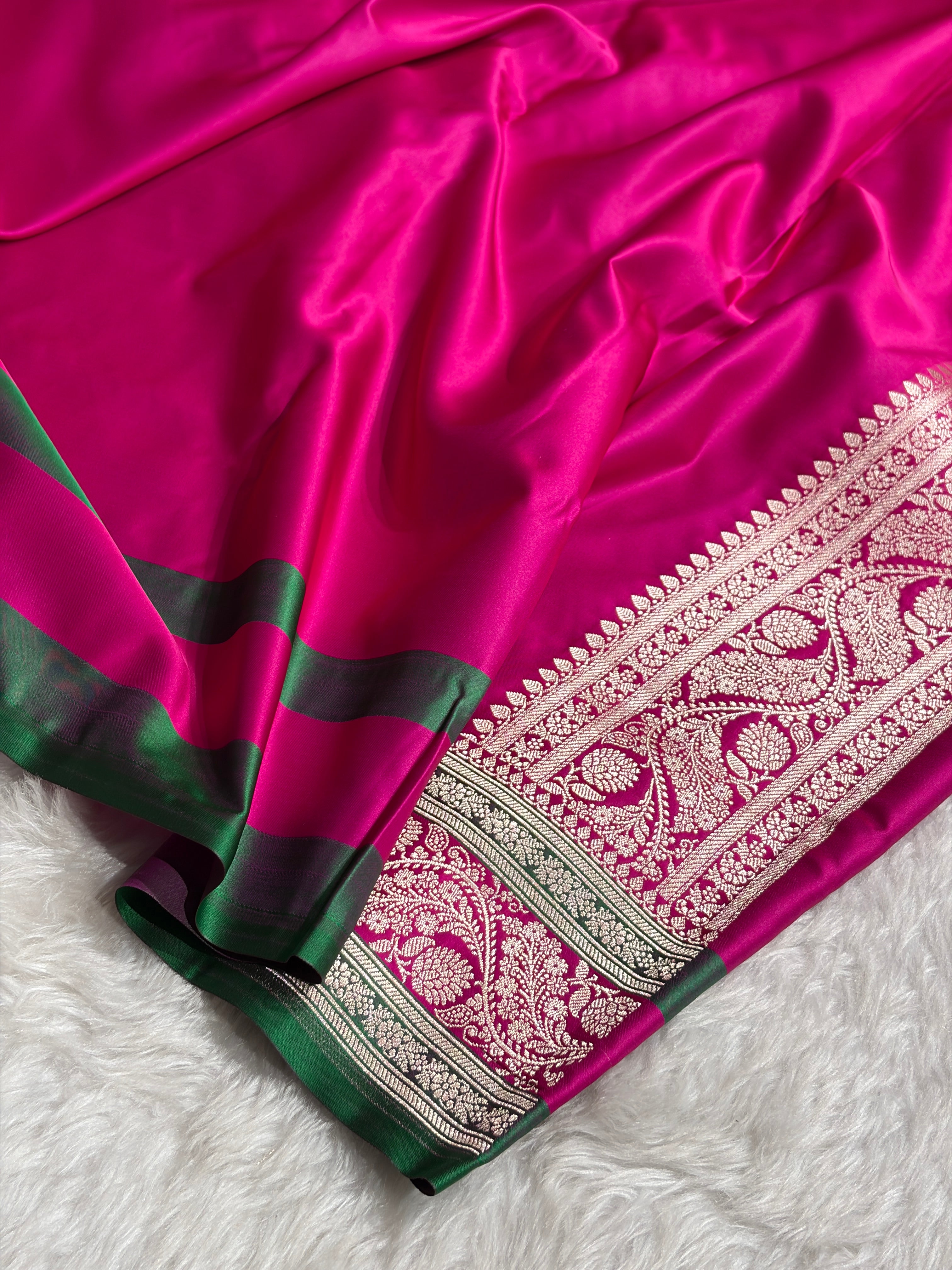 Banarasi Cross Wine With Contrast Rani Floral Border Mashru Silk Saree MSM-101