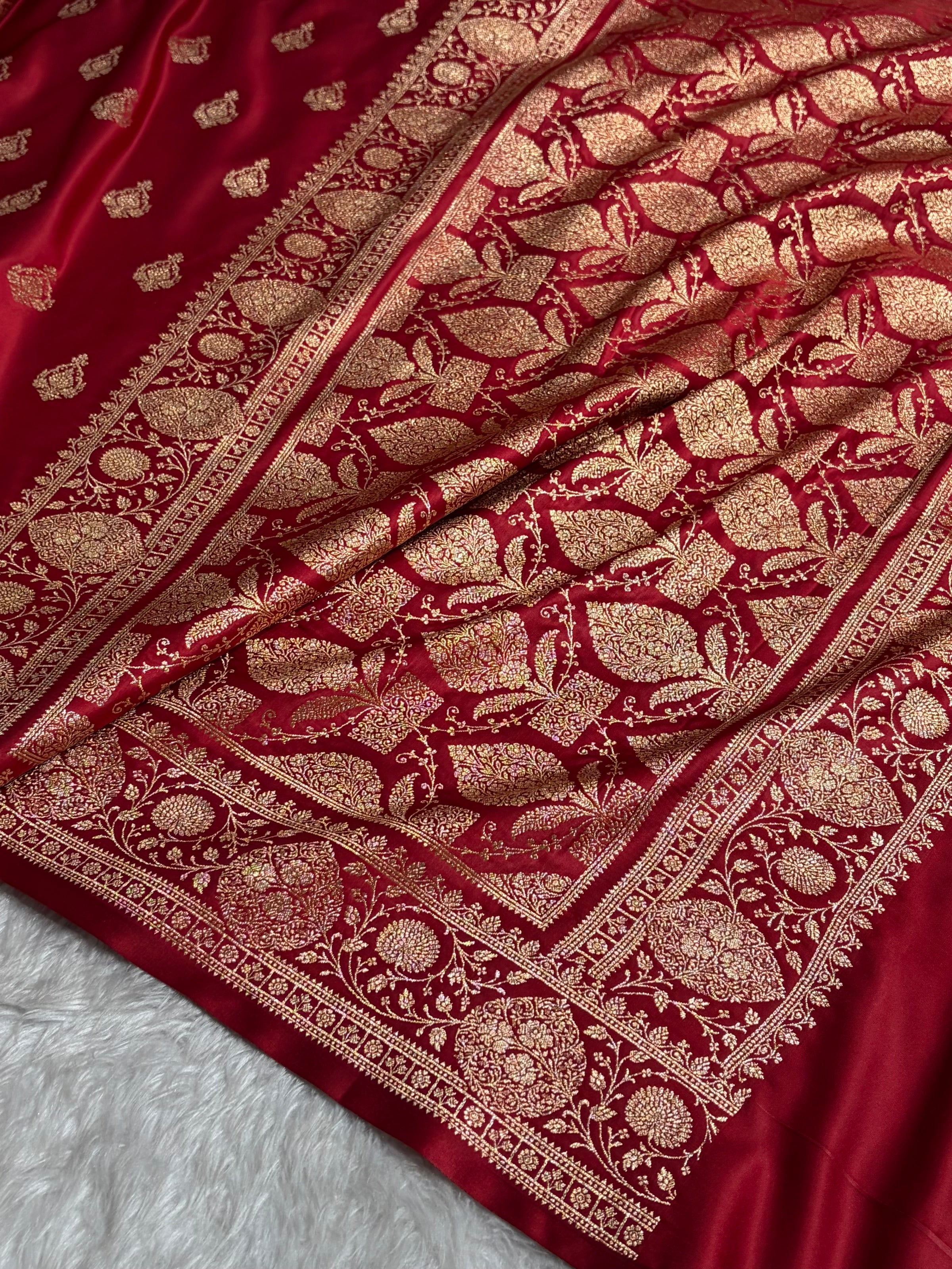 Banarasi Satin Katan Saree With Boota in Maroon Shades SK98
