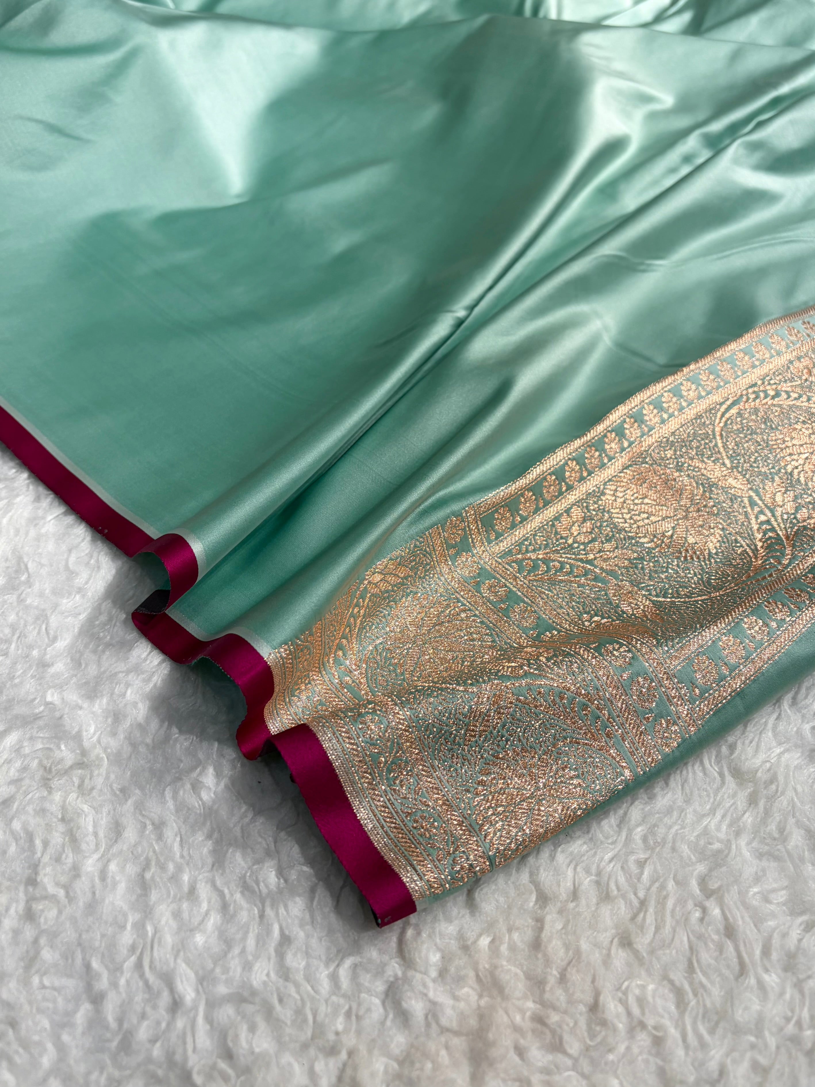 Sea Green Banarasi Jaal Satin Katan Silk Saree SK06