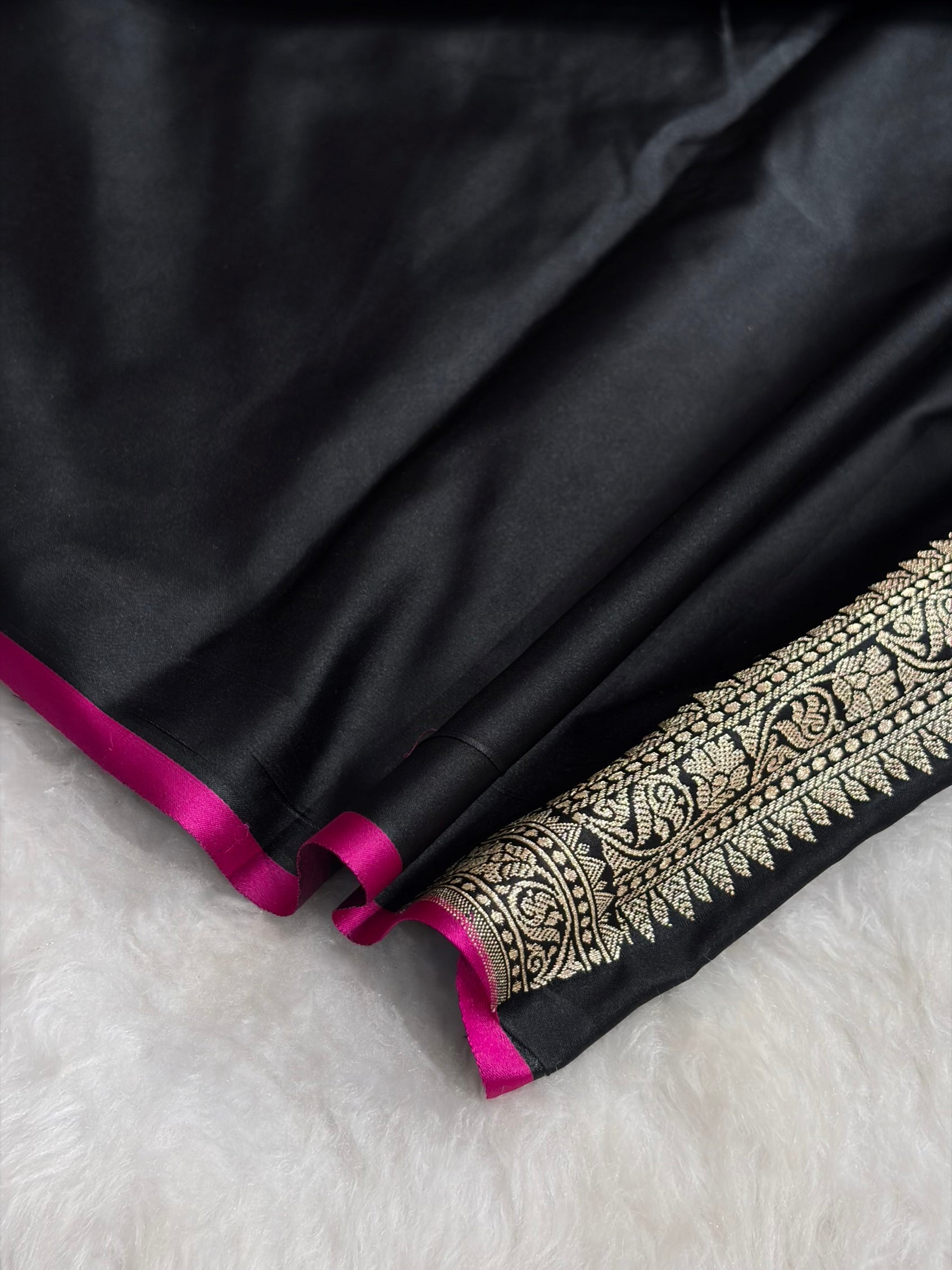 Premium Banarasi Satin Katan Saree in Black Shades SK90