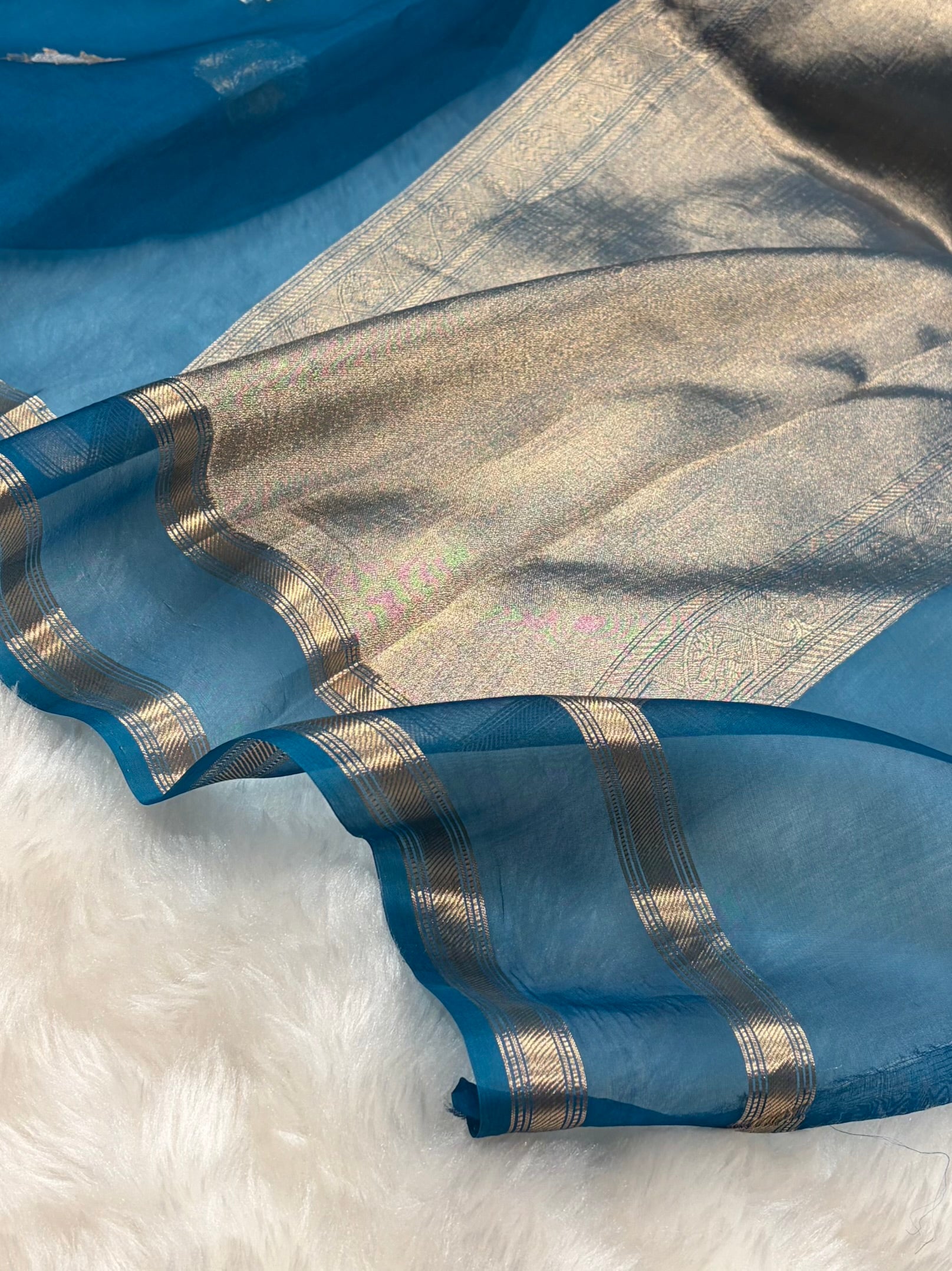 Pure Banarasi Organza German Blue Shades Floral Banarasi Silk Saree PO-20