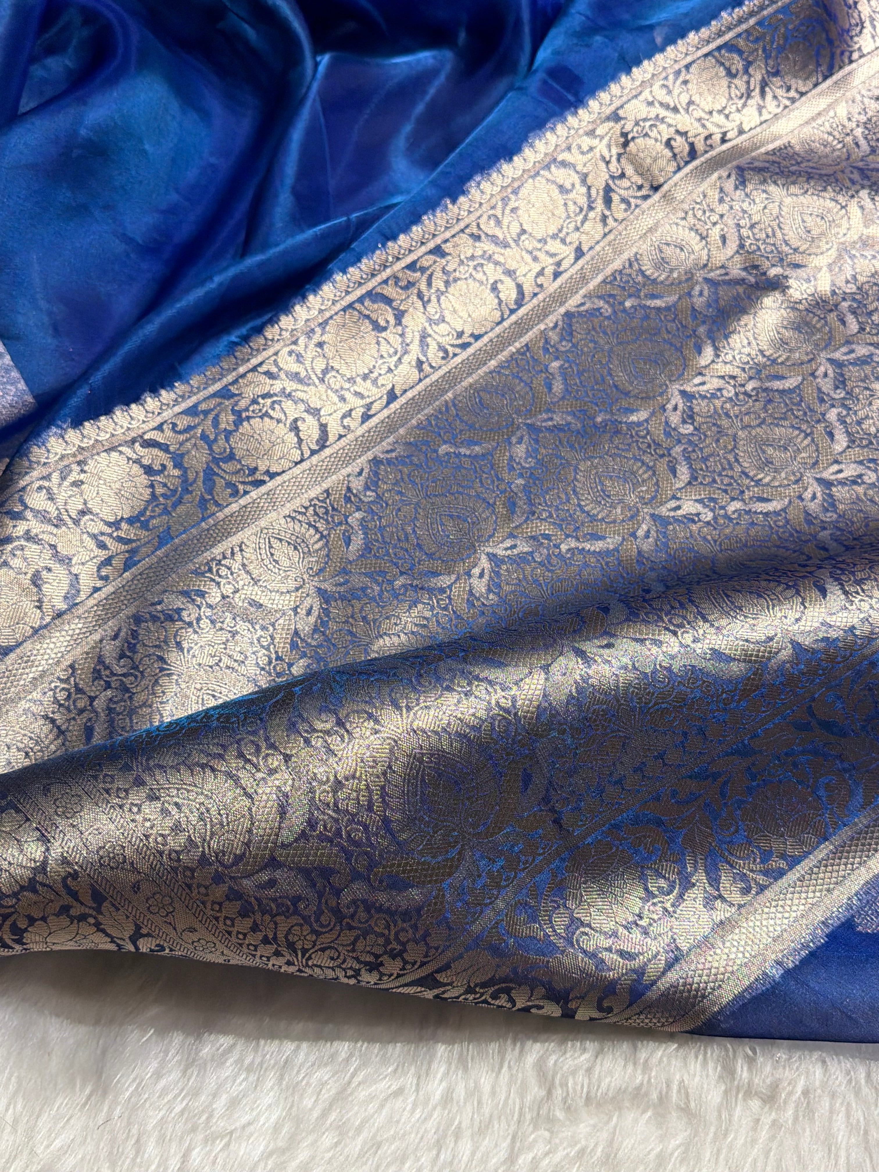 Royal Blue Shades Pure Tissue Silk Saree with Brocade Blouse PT-18