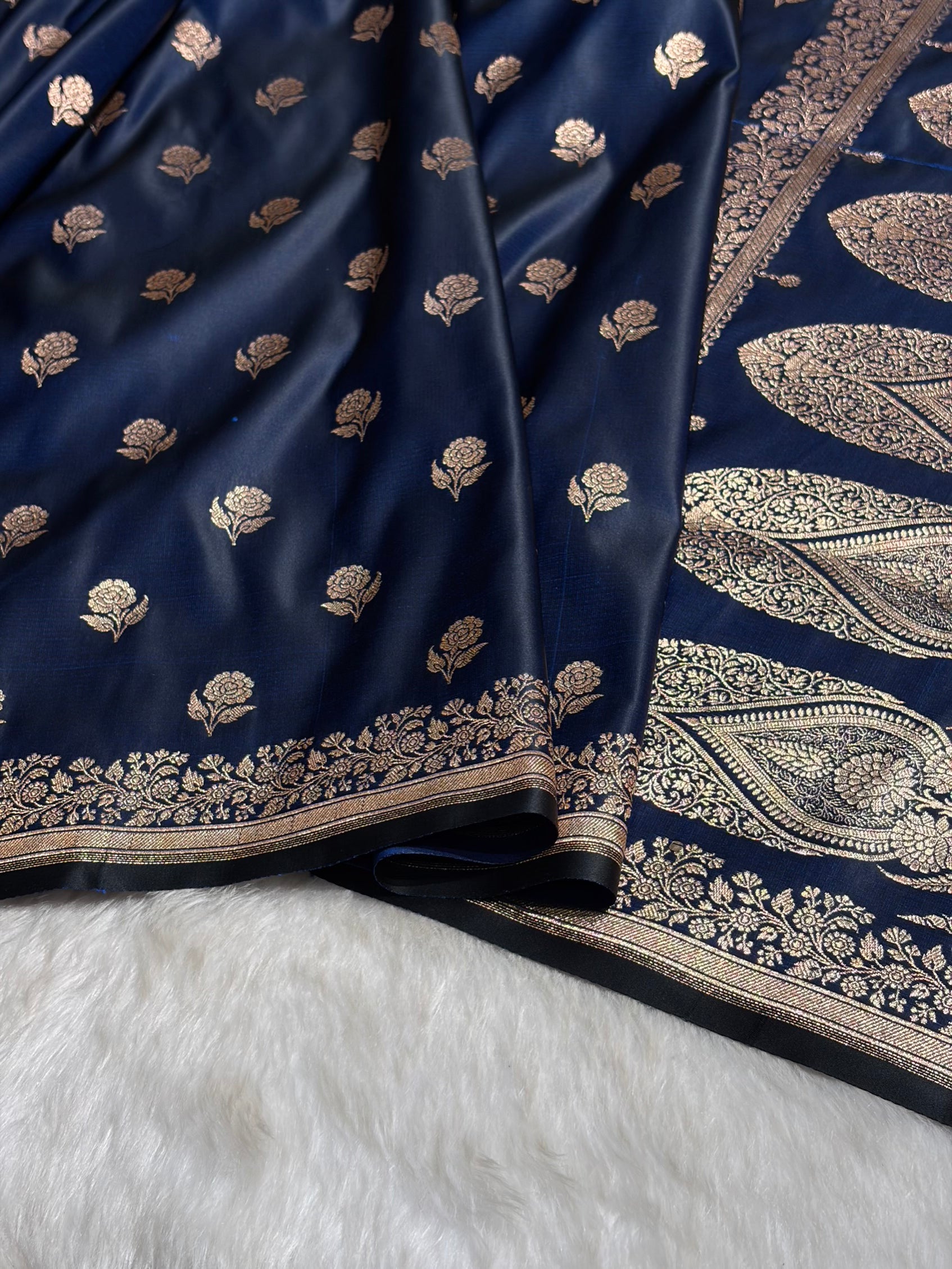 Navy Blue Floral Booti Katan Silk Saree SK23