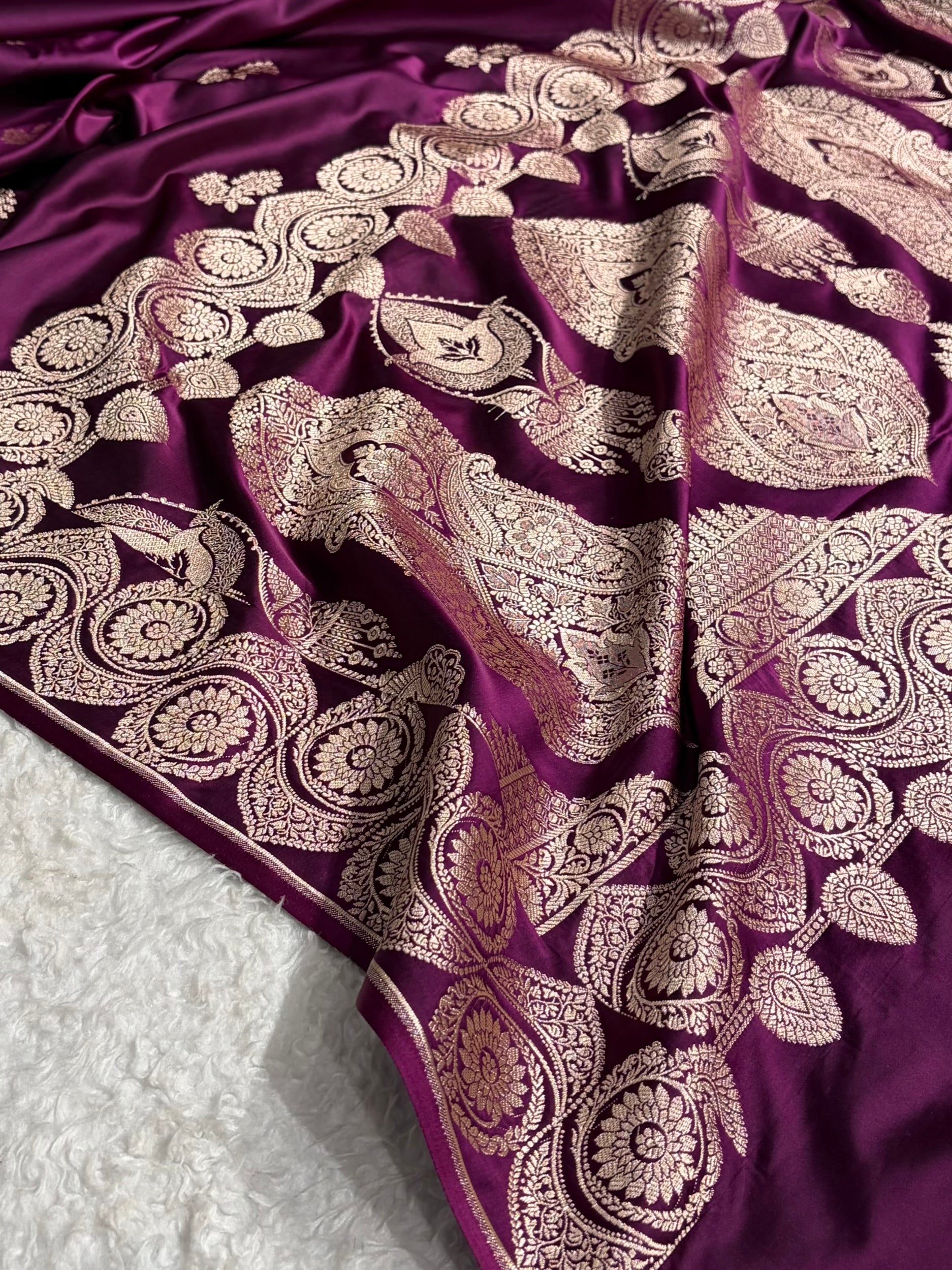 Wine Shades Banarasi Boota Pattern Floral Mashru Silk Saree MSM-110