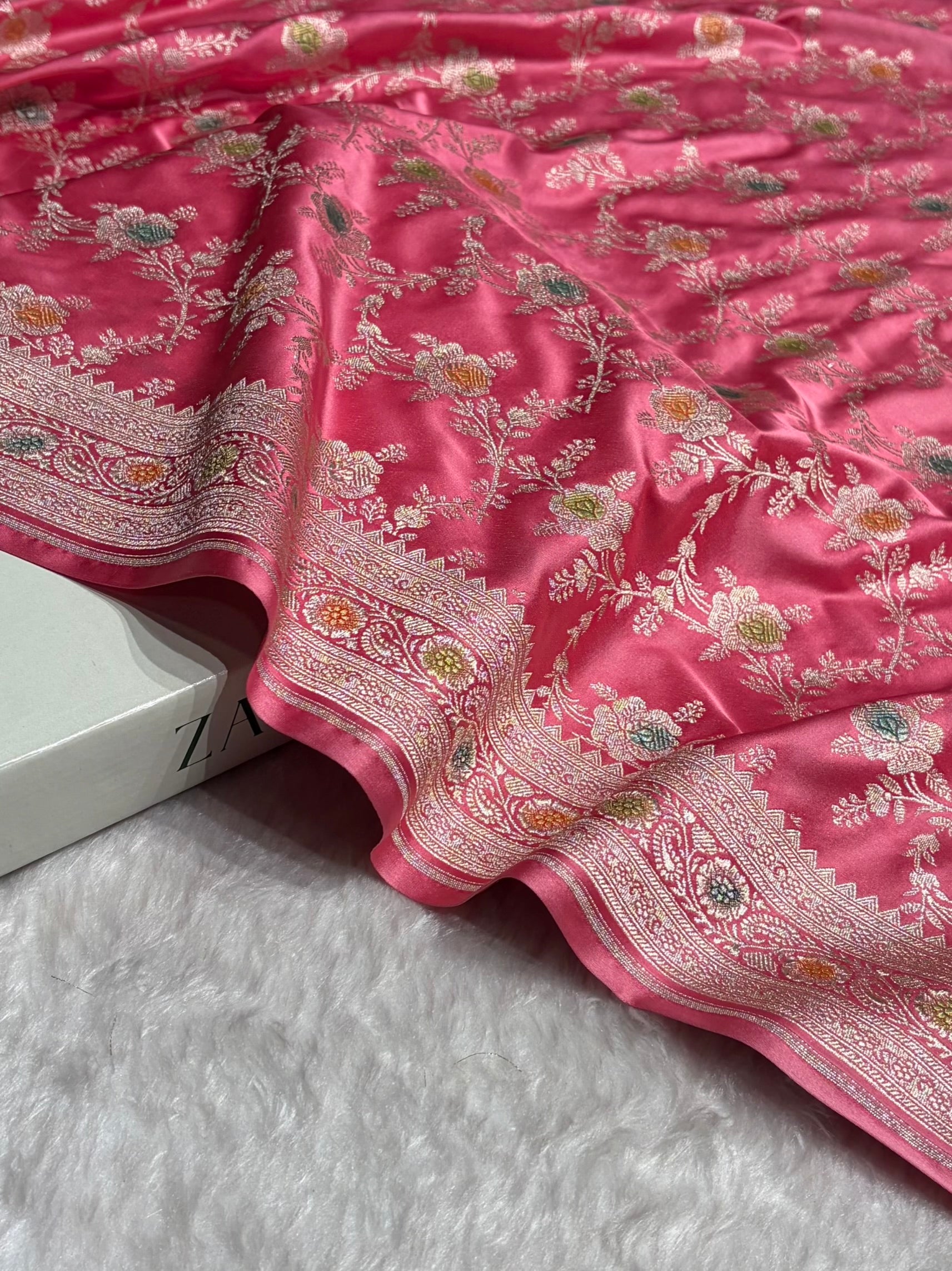 Baby Pink Minakari Floral Jaal Mashru Silk Saree MS28