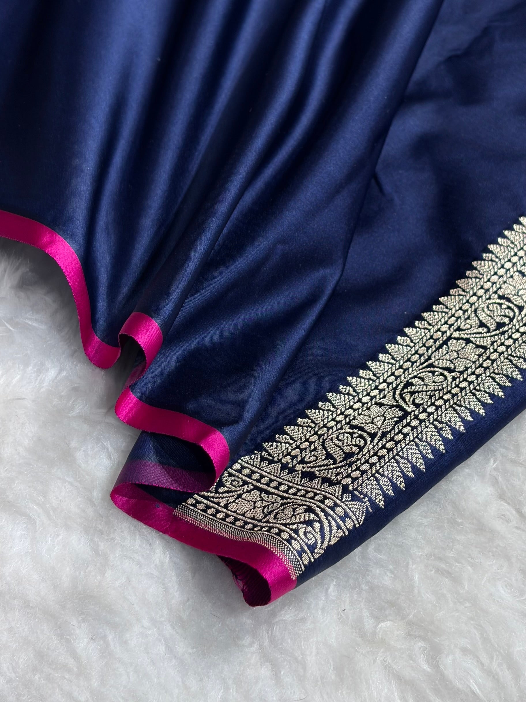 Premium Banarasi Satin Katan Saree in Navy Blue Shades SK90