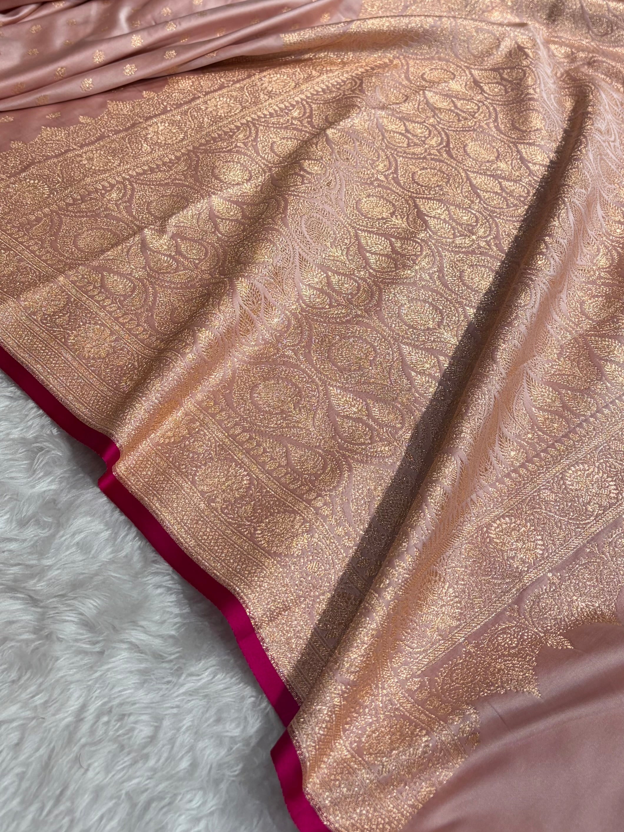 Rose Gold Booti Katan Silk Saree SK07