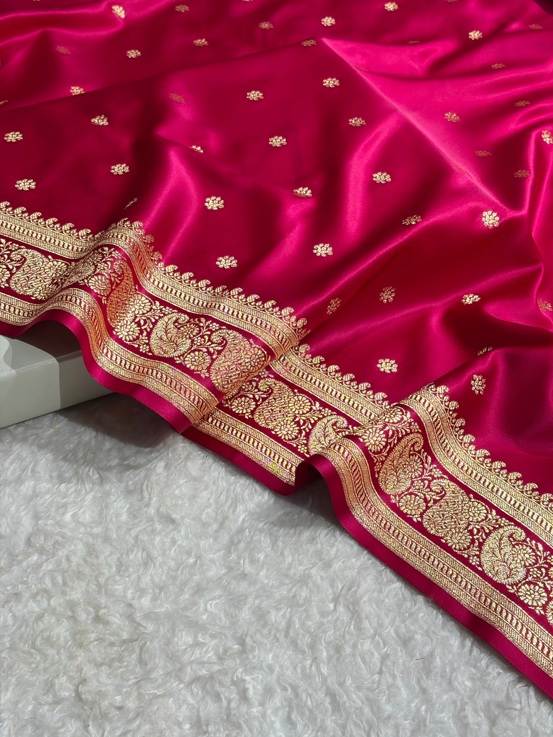 Banarasi Satin Katan Saree With Boota Pattern in Cross Rani Shades SK127