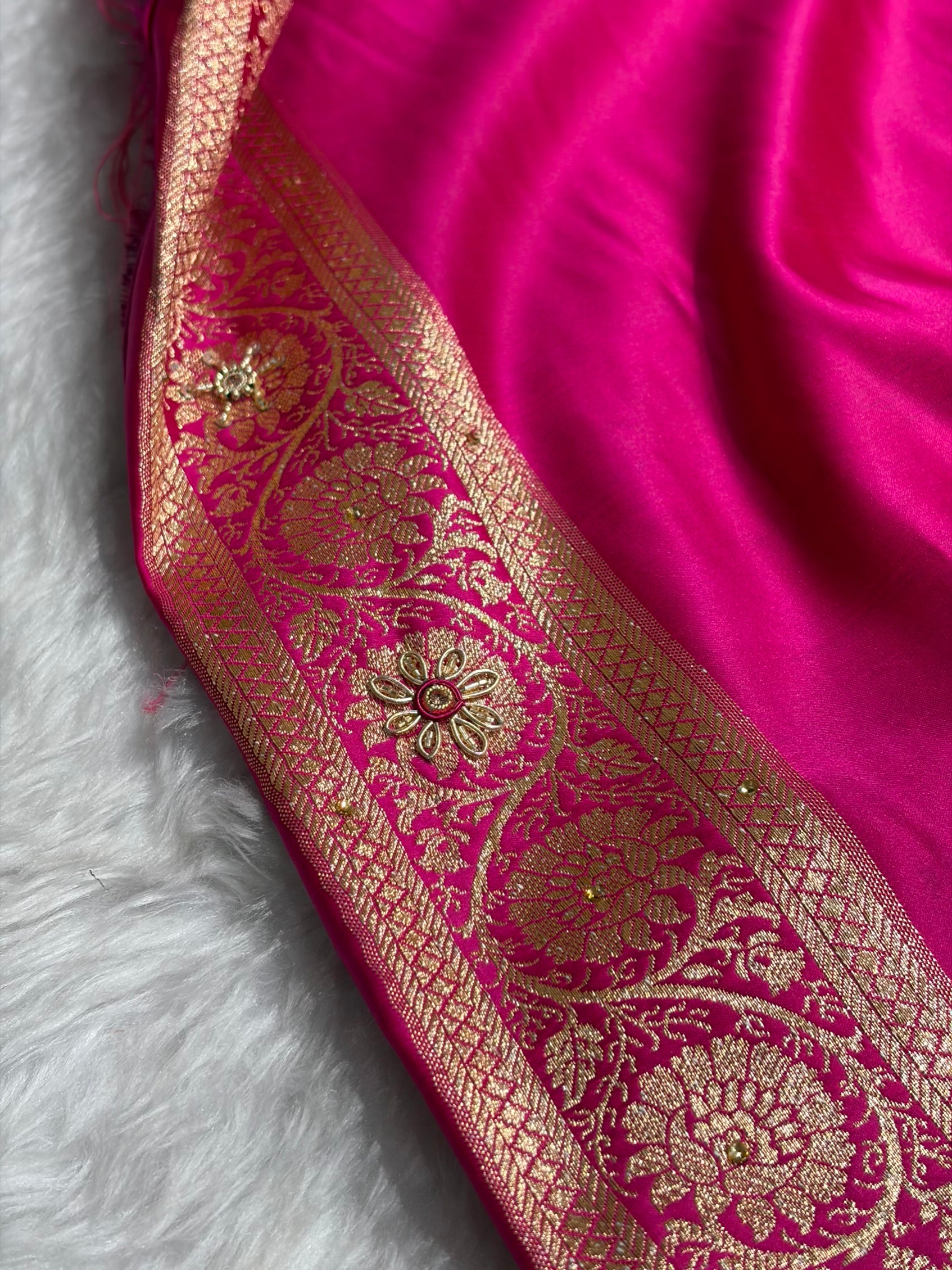 Banarasi Boota Katan Silk Saree In Rani Shades With Ari Zardozi Work BSK02