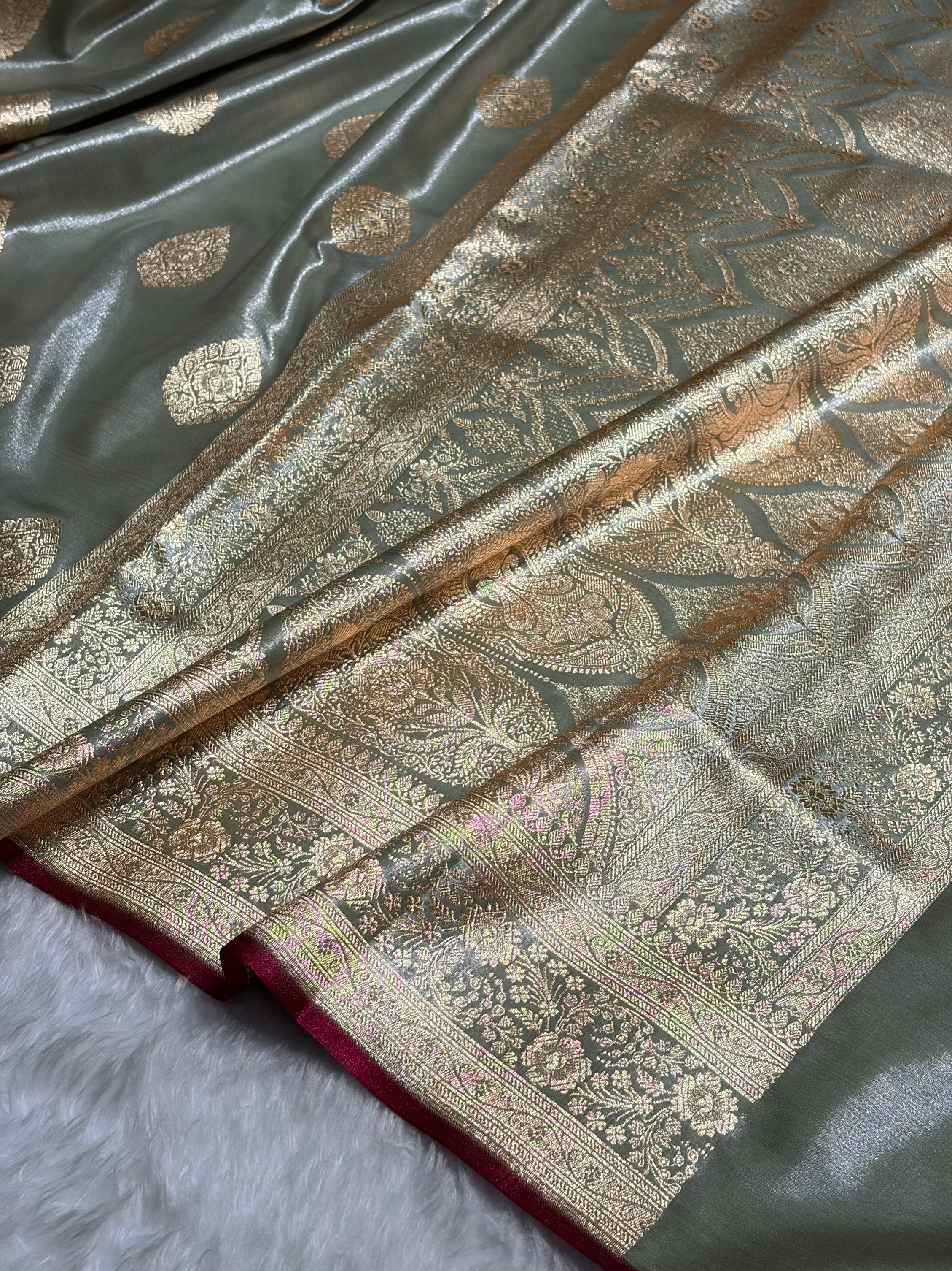 Ultra Light Weight Satin Silk Boota in Gray Shades SS05