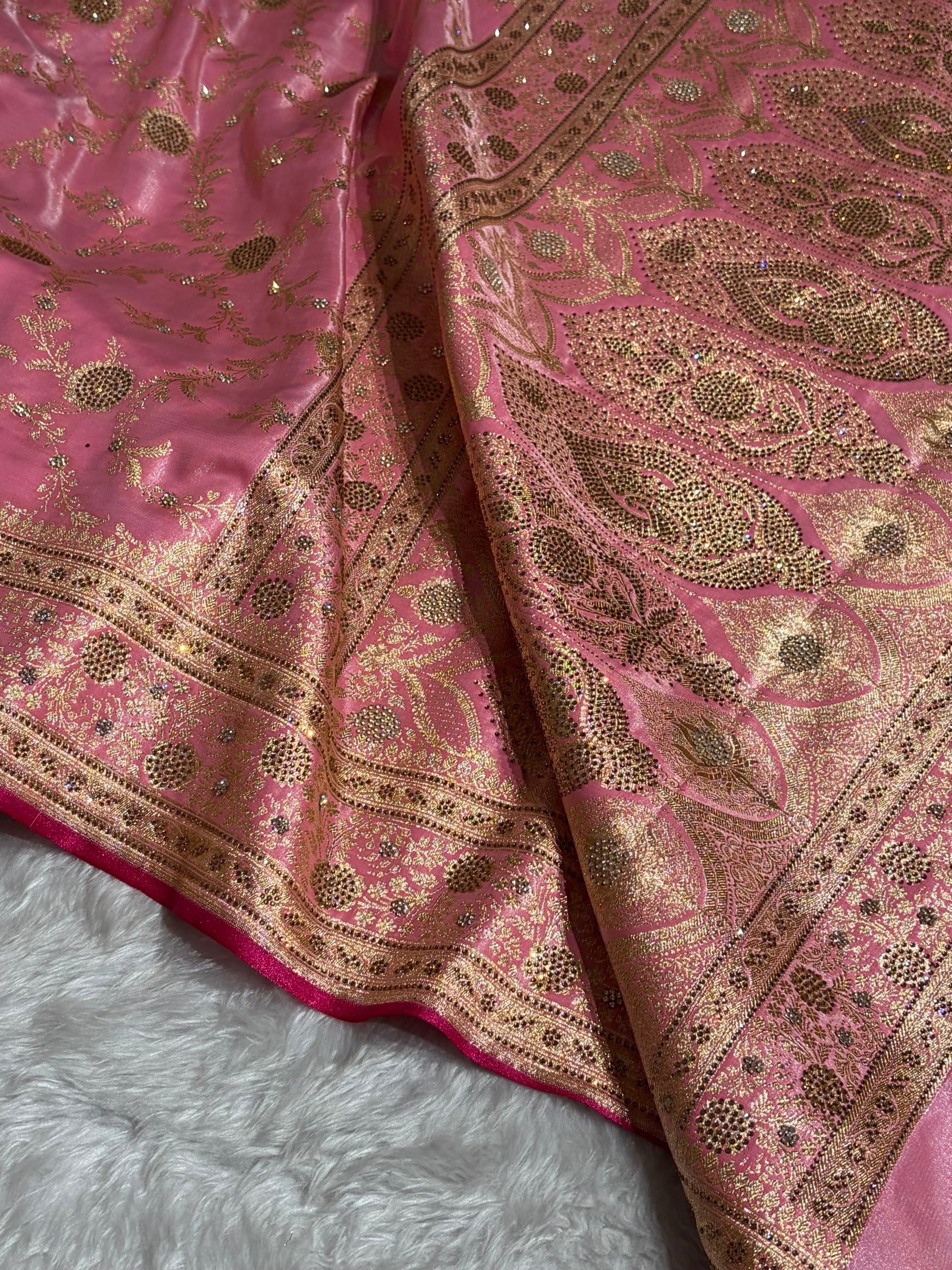 Light Weight Baby Pink Satin Silk Saree with Swarovski work BSS14