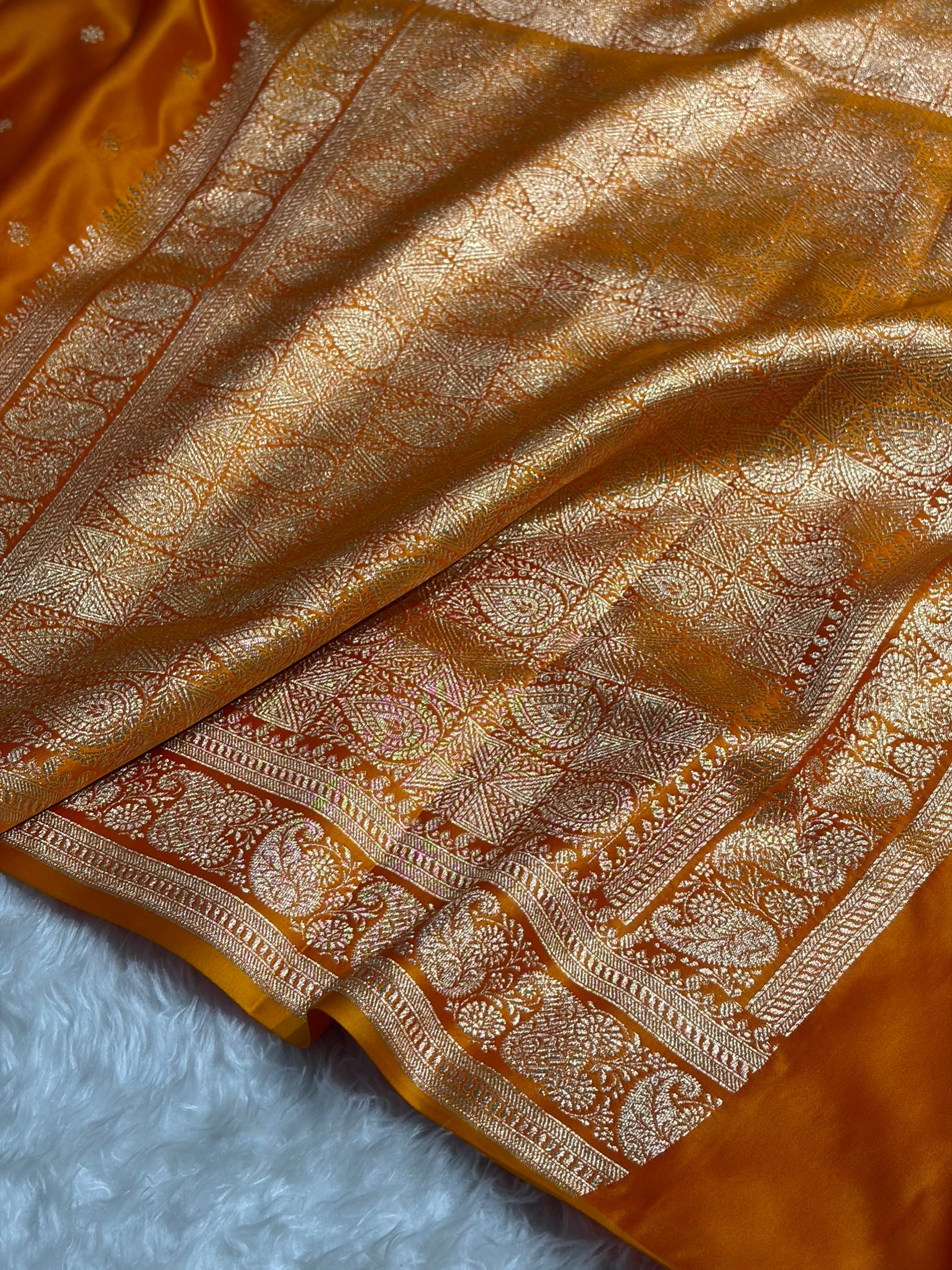 Banarasi Satin Katan Saree With Boota Pattern in Fanta Orange Shades SK127