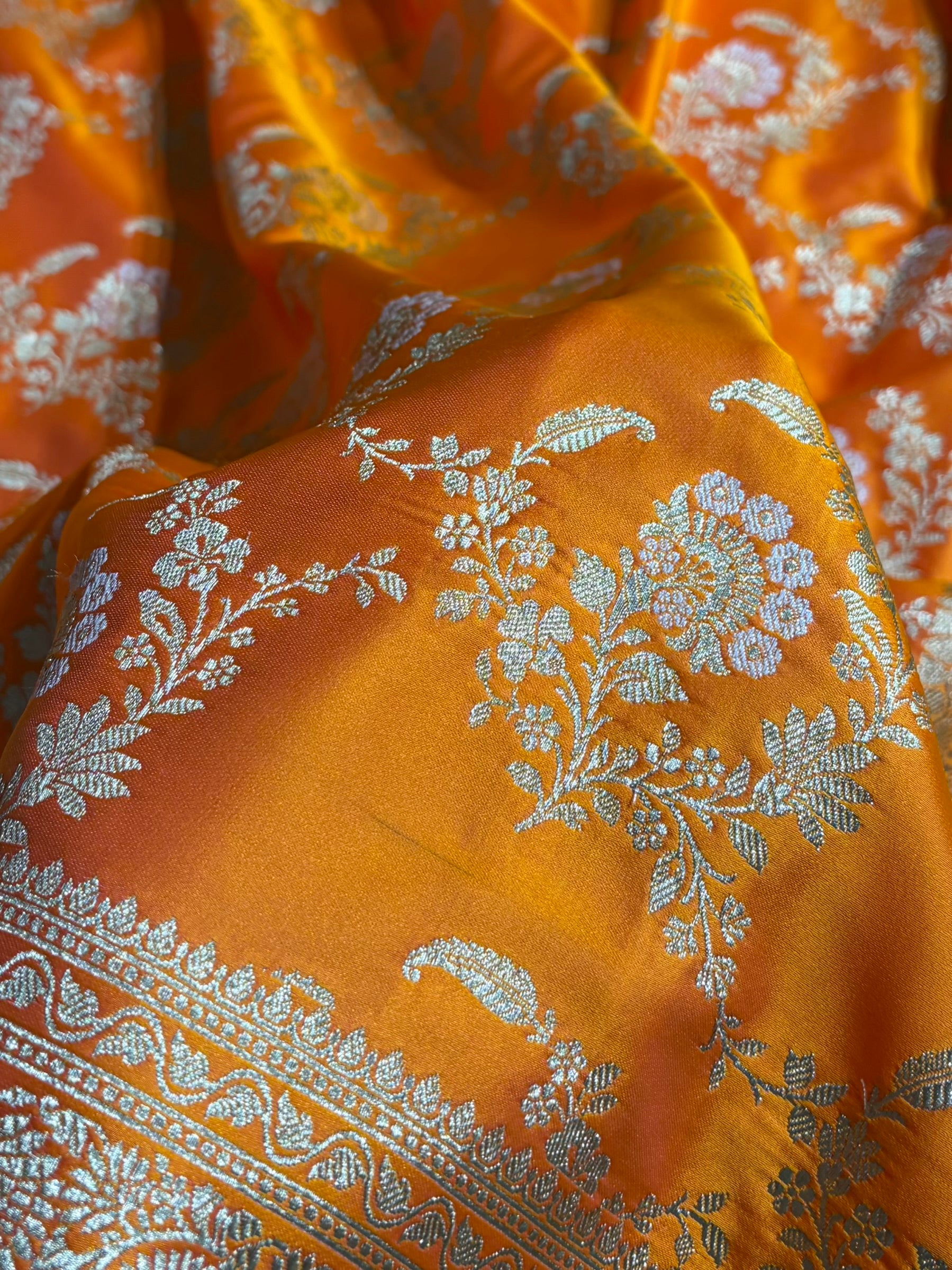 Banarasi Satin Katan Saree With Minakari Jaal Pattern in Mustard Shades SK126