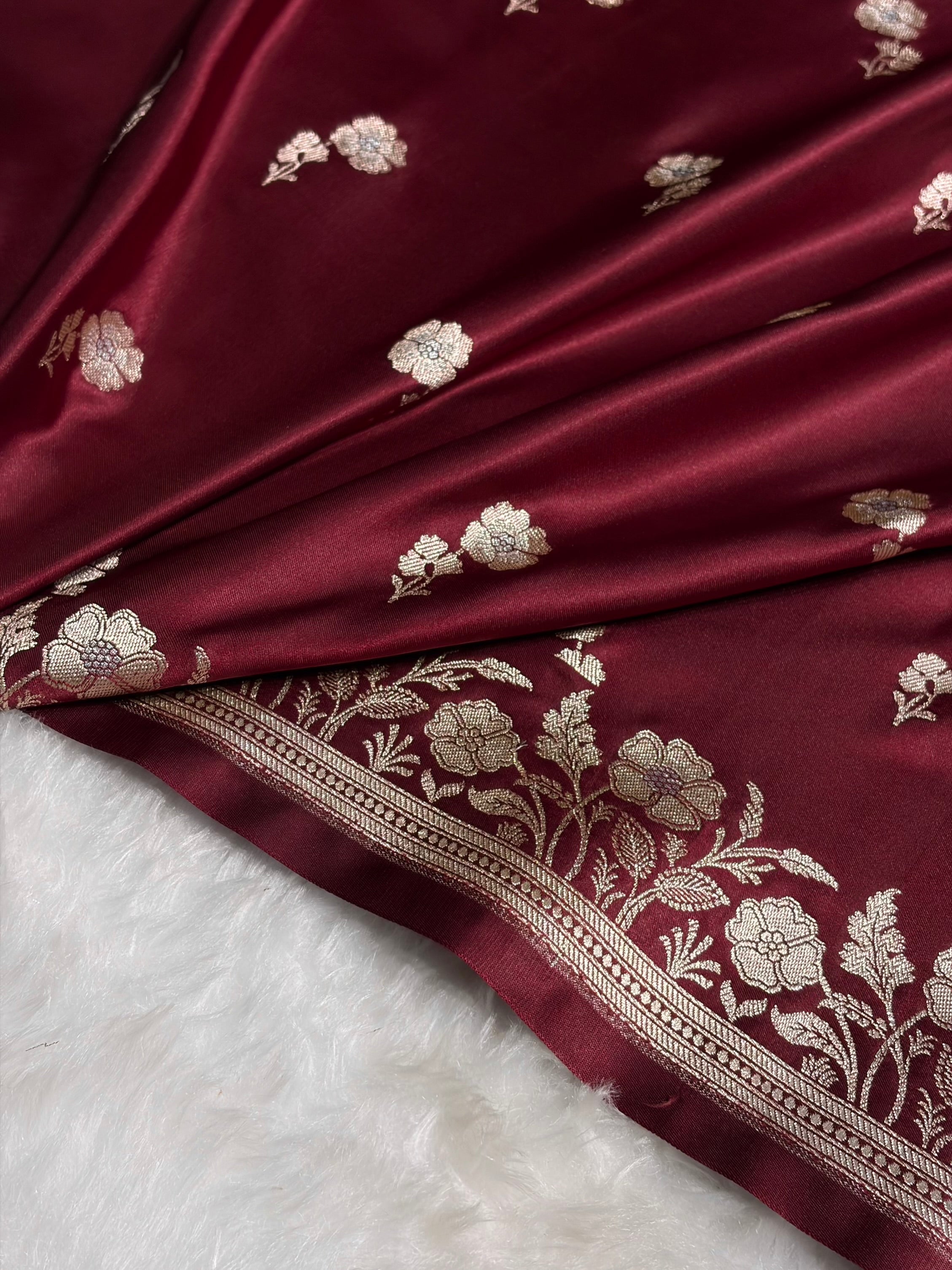 Garnet Boota With Floral Border Mashru Silk Saree MSM-87