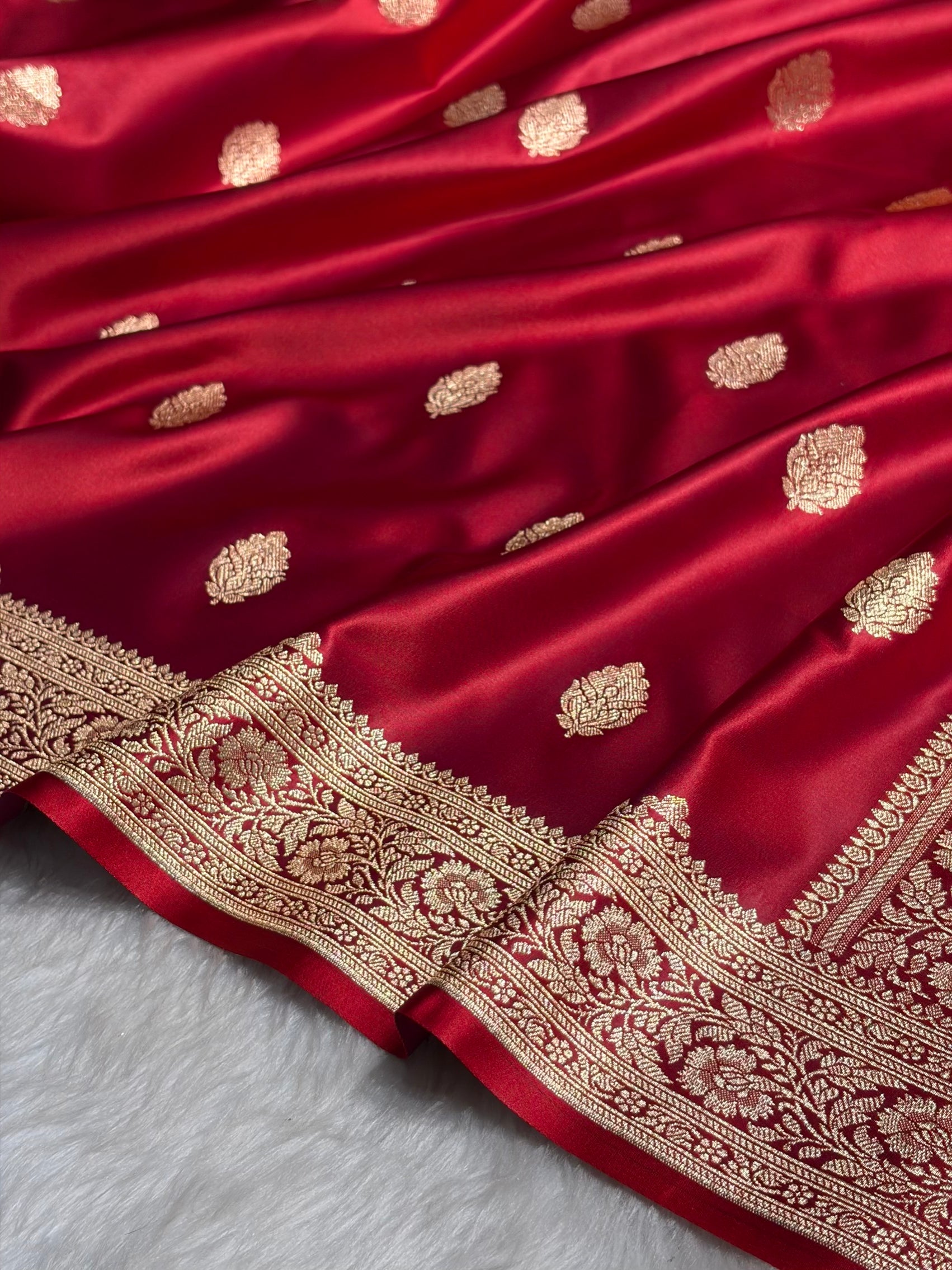 Maroon Booti Pattern Satin Katan Silk Saree SK65