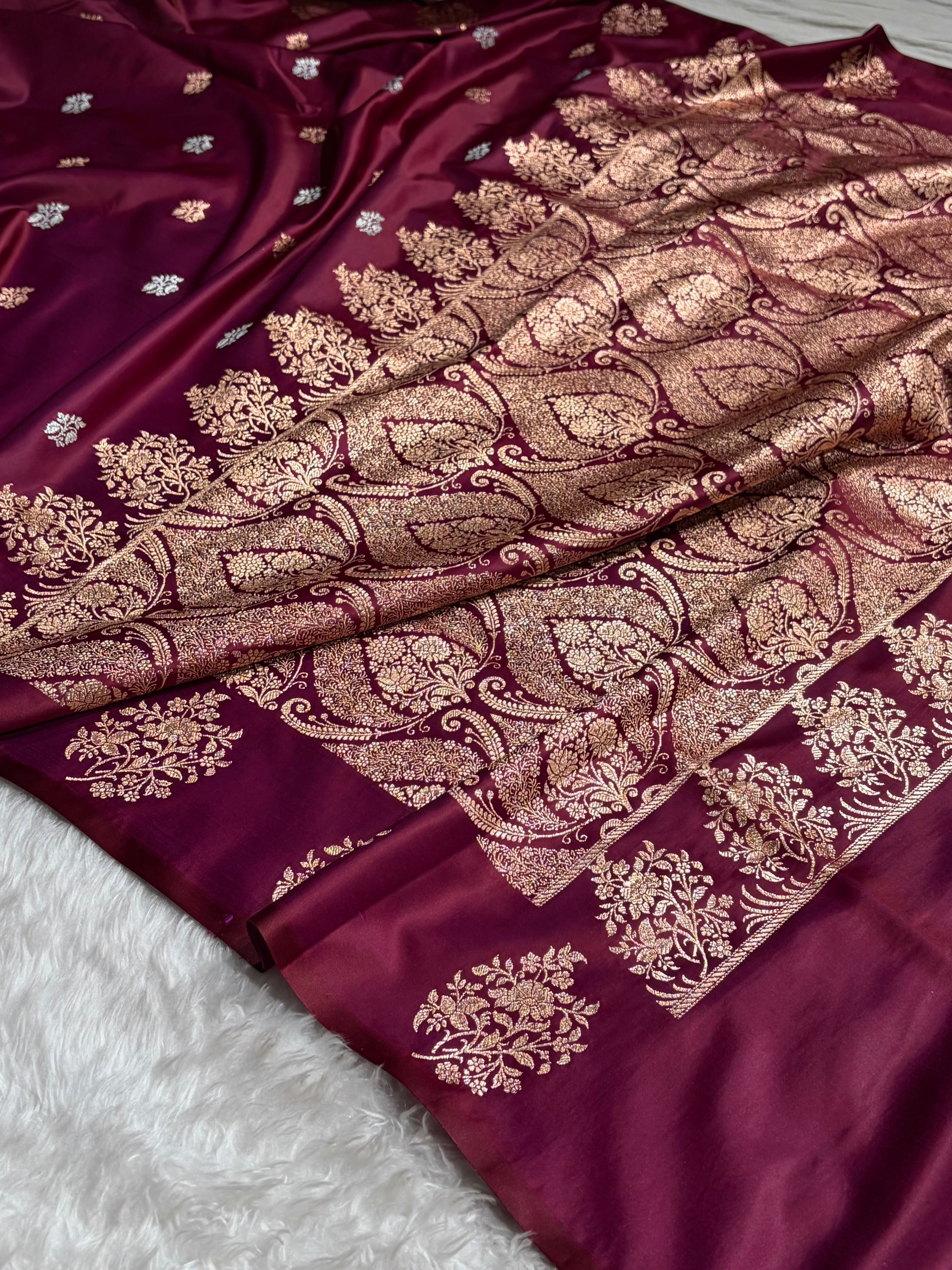 Magentic Red Shades Banarasi With Floral Border Mashru Silk Saree MSM-126