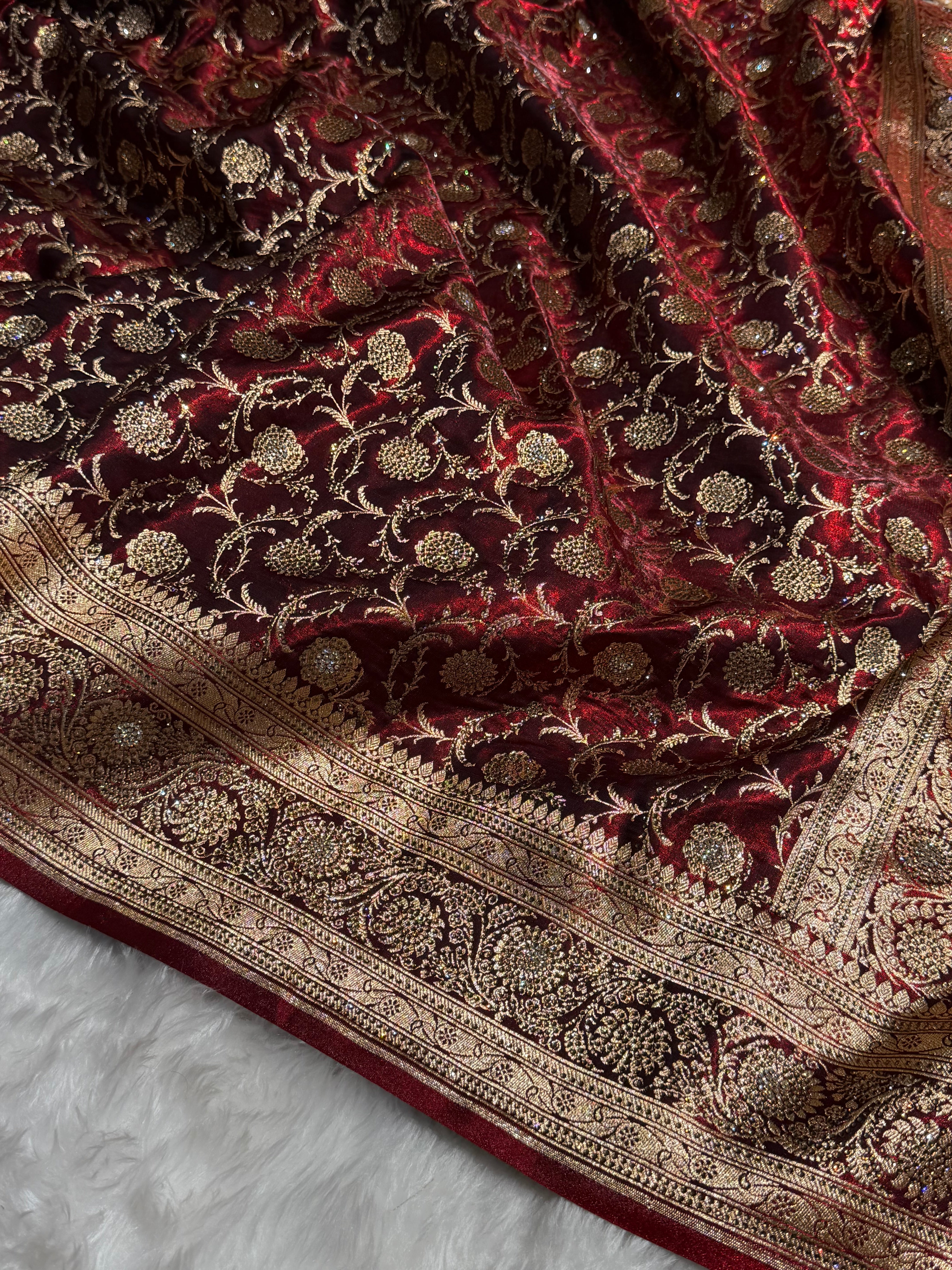 Bridal Maroon Jaal with Swarovski Stone BSS13 (E)