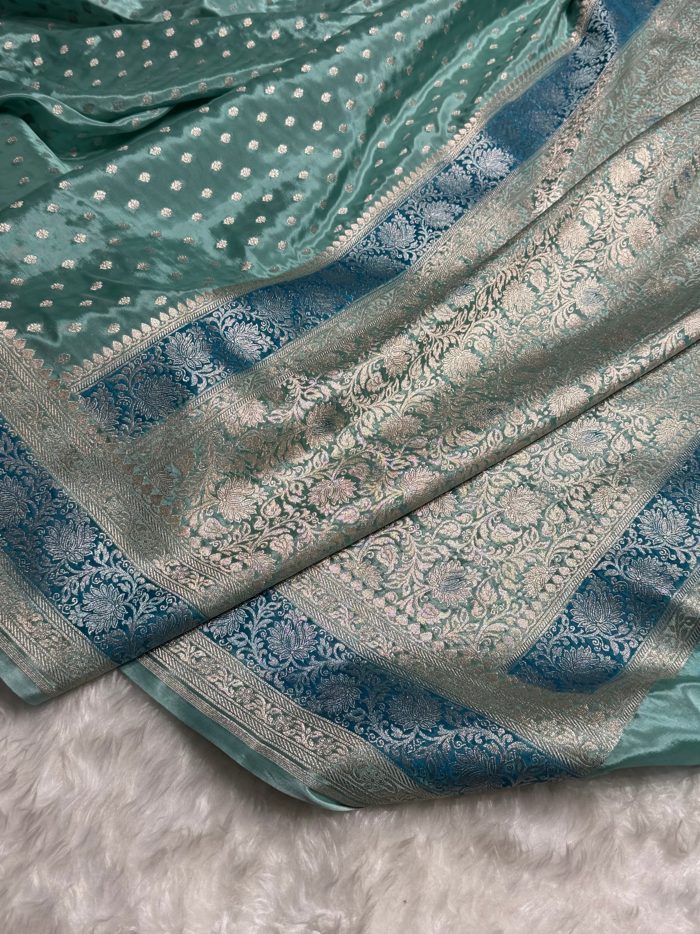 Banarasi Sea Green Shades With Contrast Border Crepe Silky Katan Banarasi Saree CSK-02
