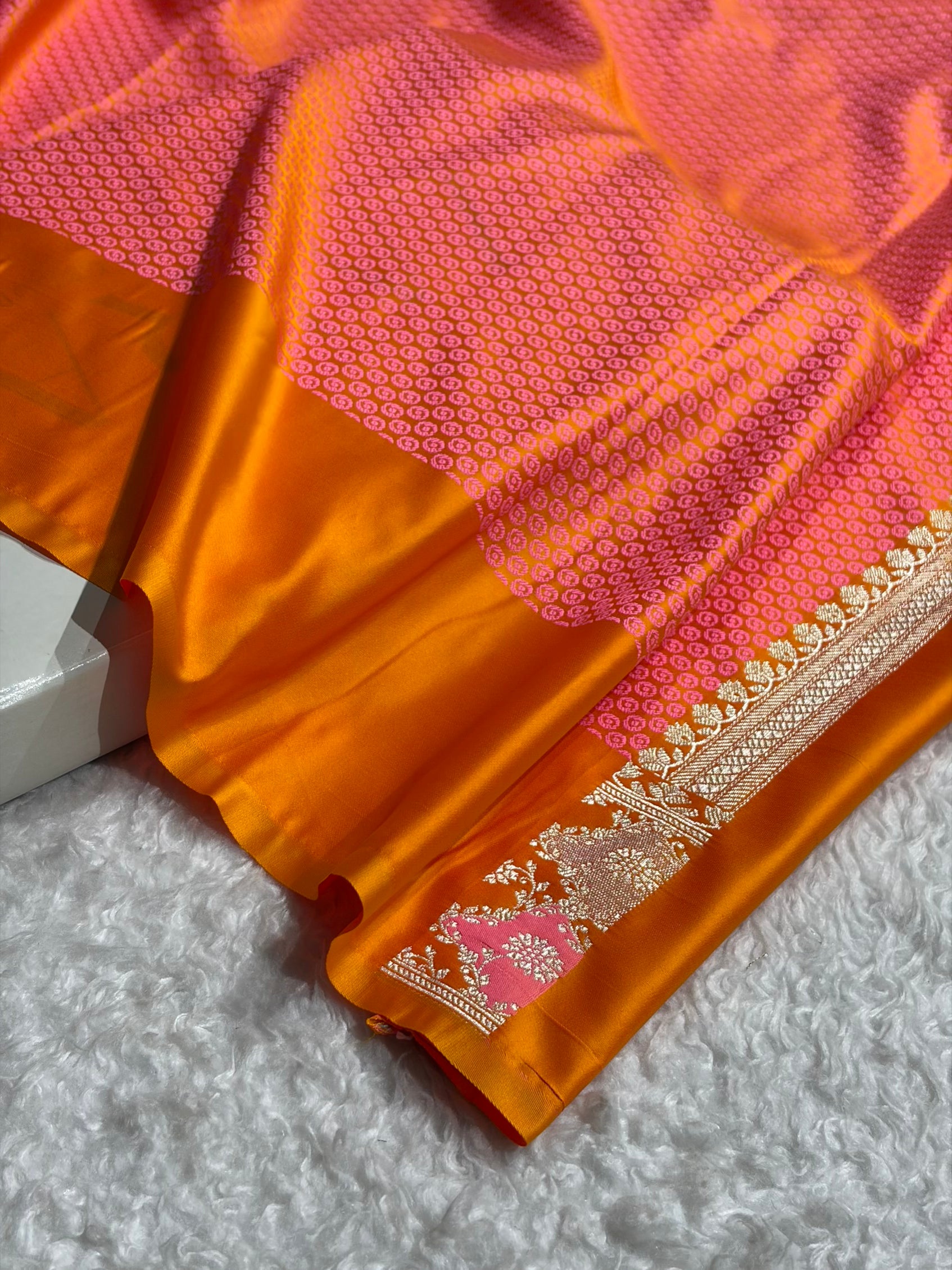 Fire Gold Shades Banarasi Boota Pattern Floral Mashru Silk Saree MSM-119