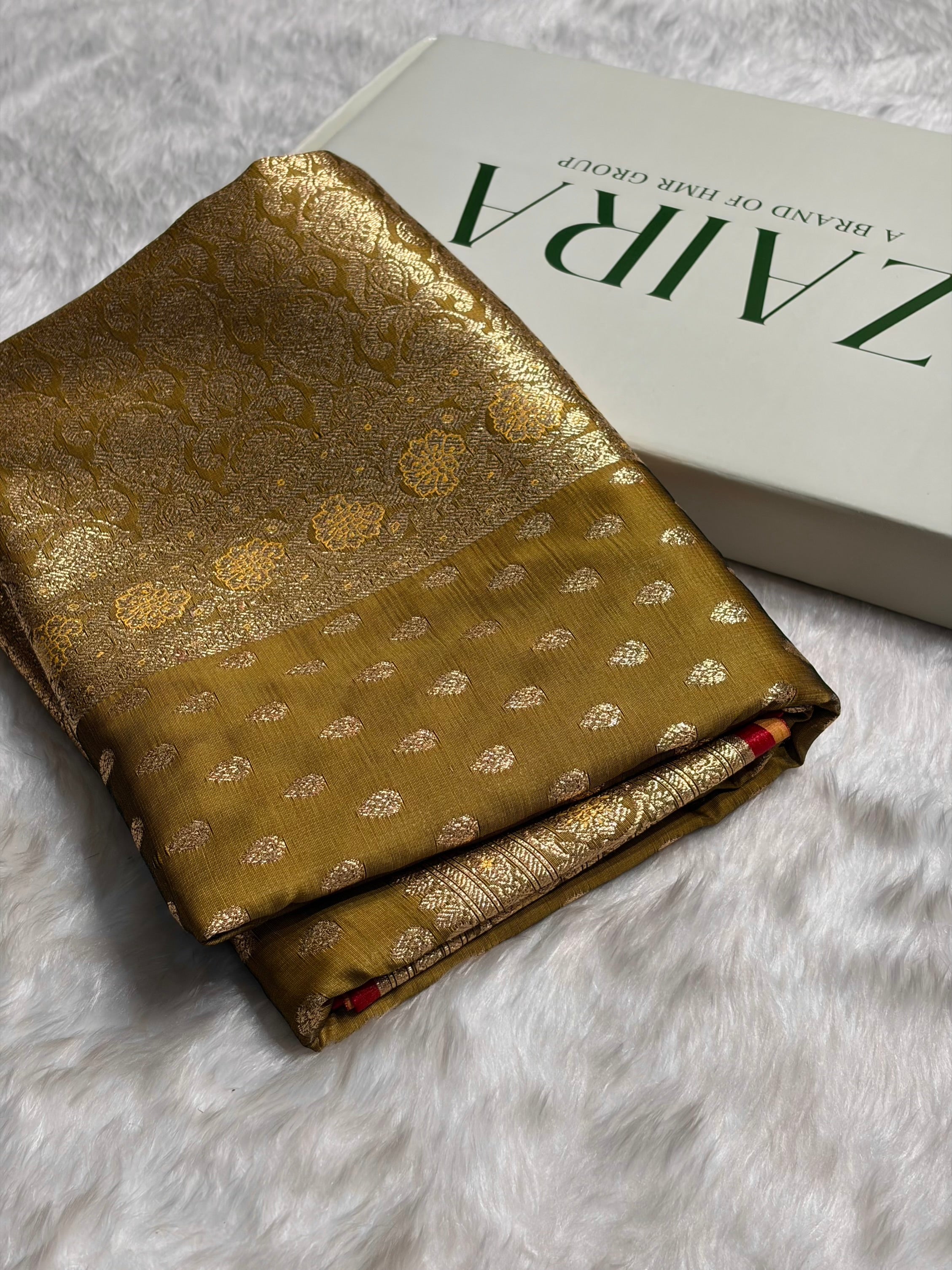 Satin Silk Booti in Mahendi Cross Shades SS01