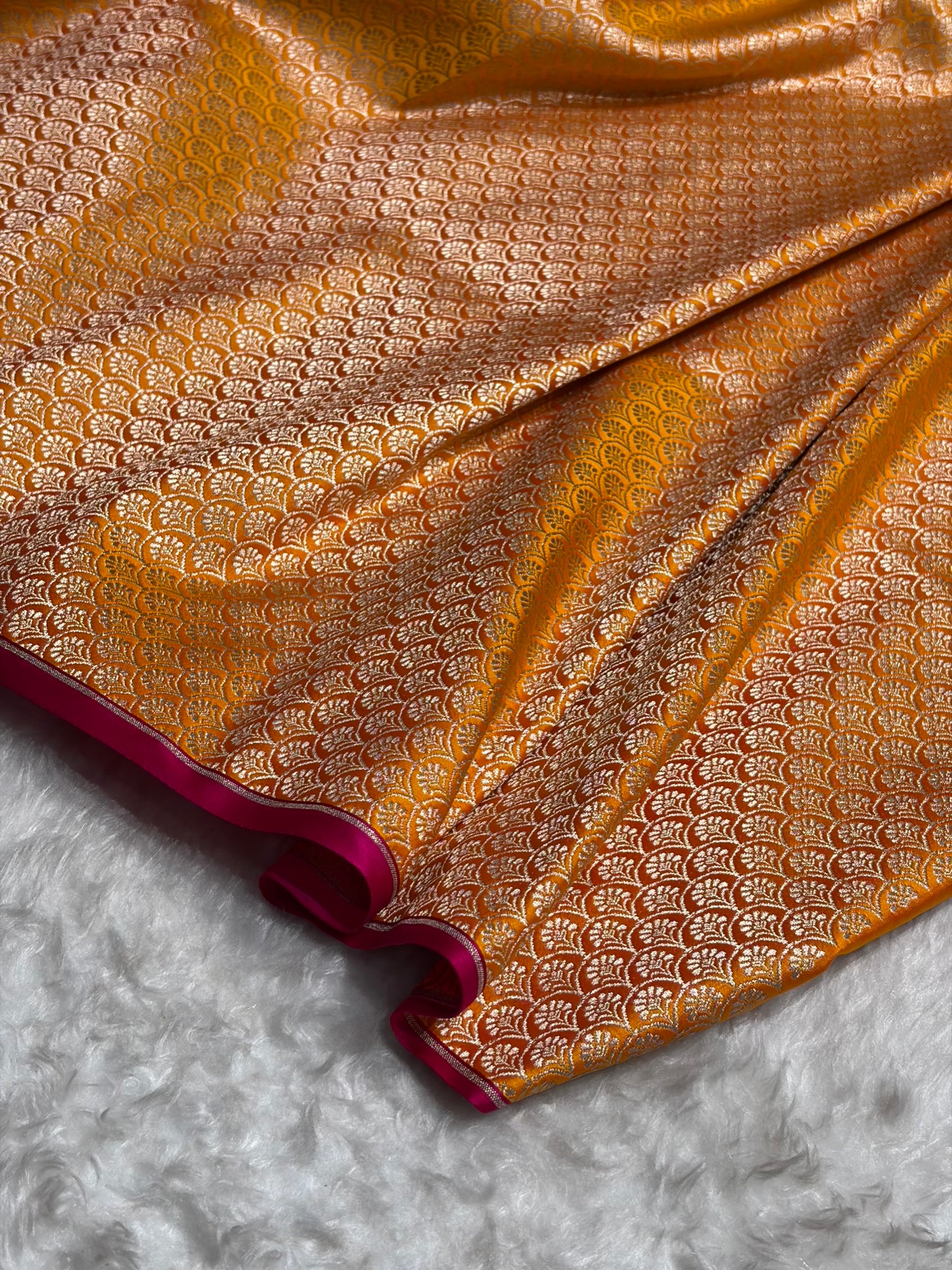 Fire Gold Shades Floral Border Mashru Silk Saree MSM-62