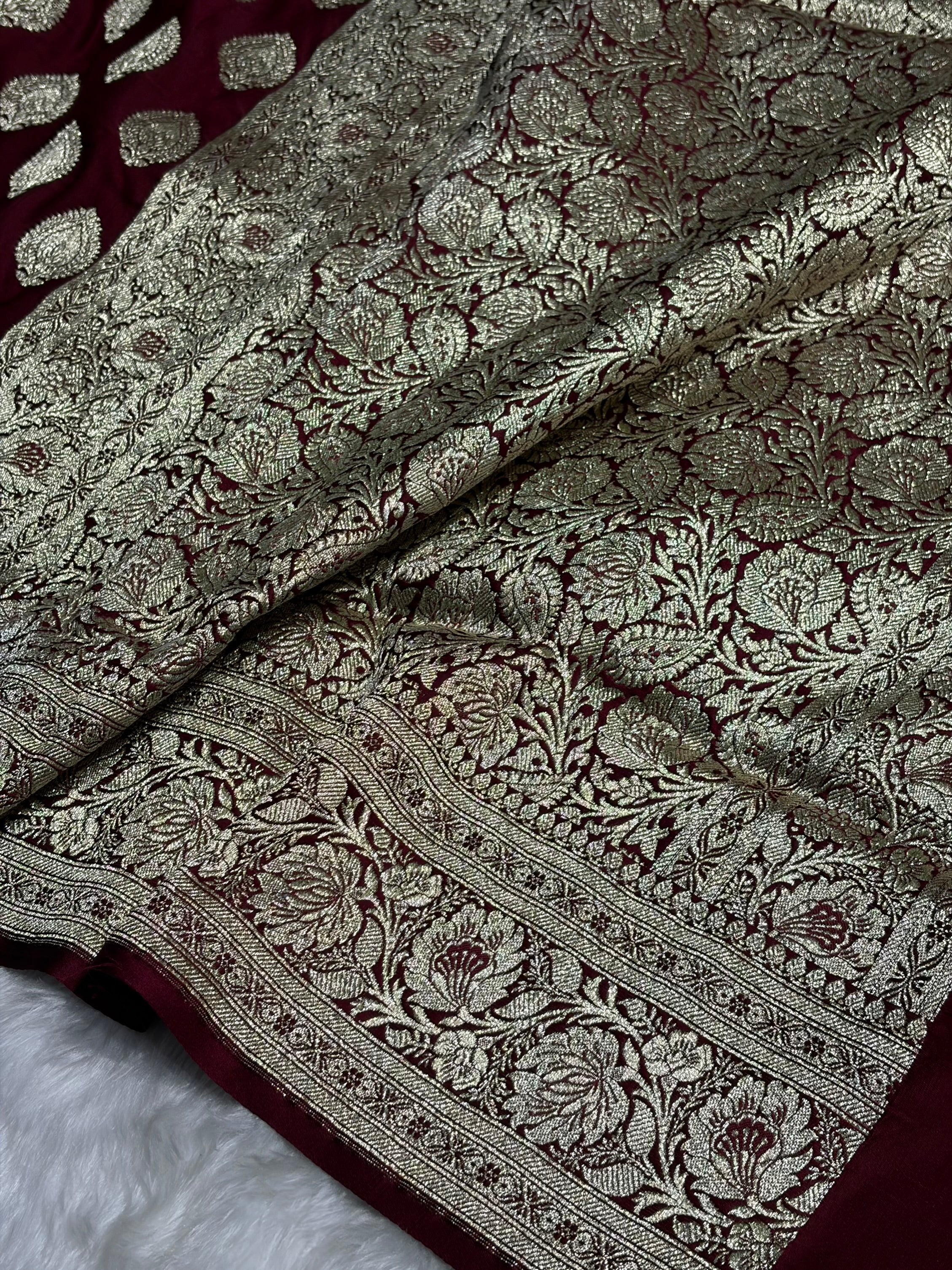 Garnet Katan Silk Saree In Boota Floral Motif