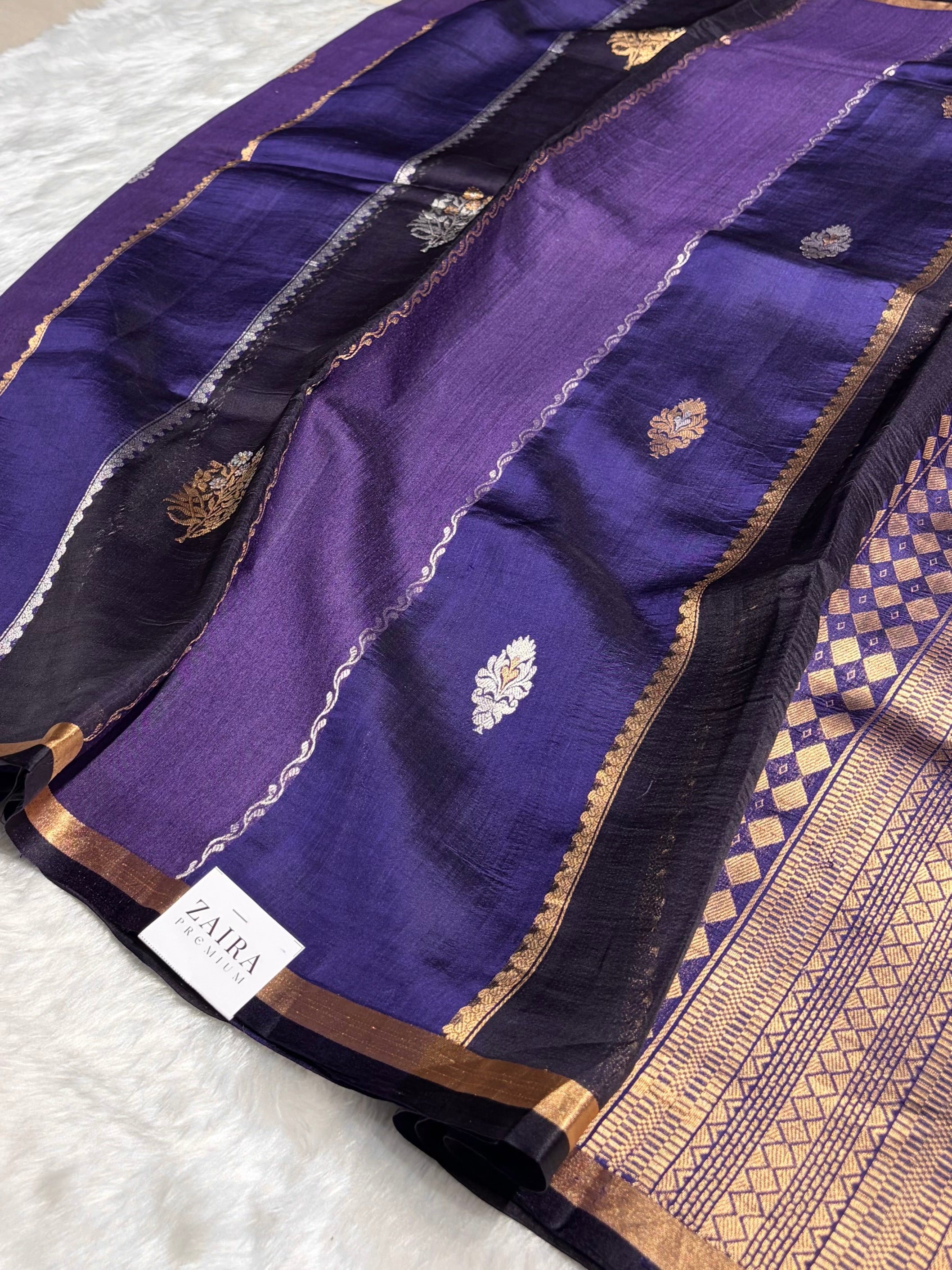 Navy Blue Shades Rangkart Handwoven Pure Katan Raw Mango Silk RM-38