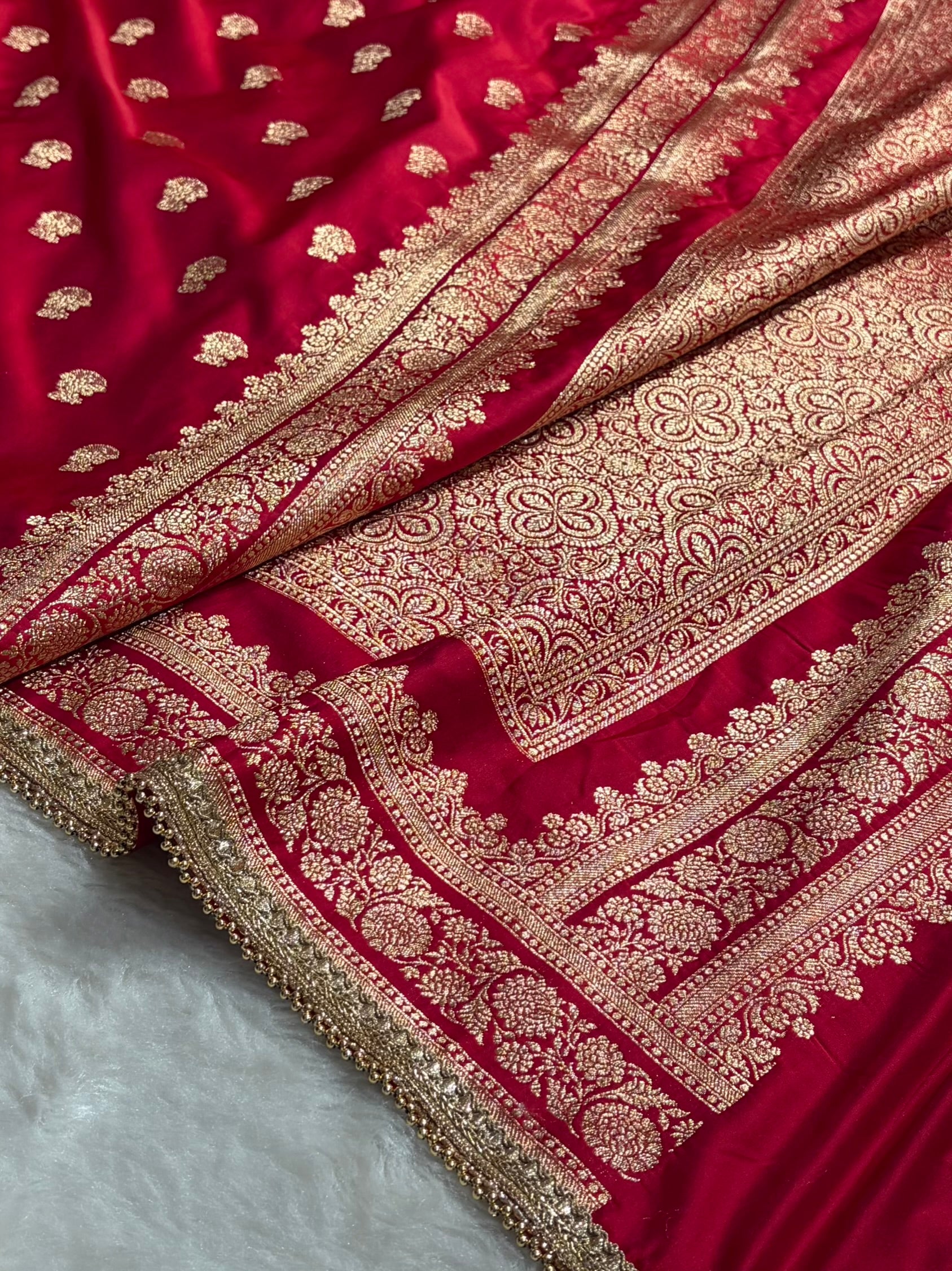 Cross Rani Booti Pattern With Gotta Patti Work Satin Katan Silk Saree SKGP49