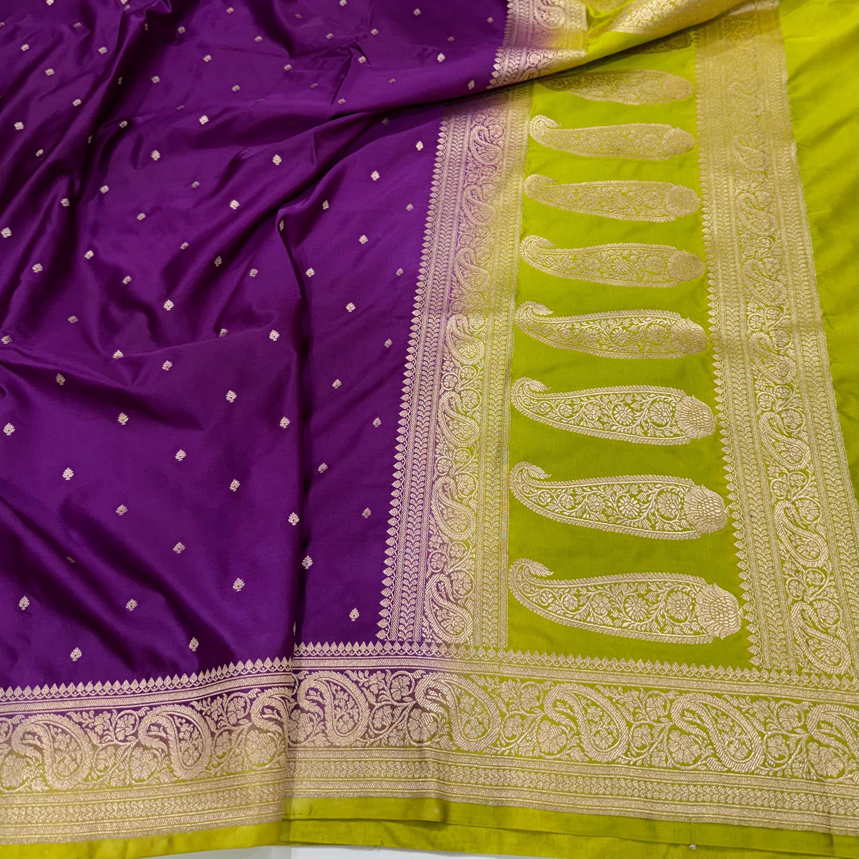 Purple Green 2D Tone Booti Mashru Silk Saree