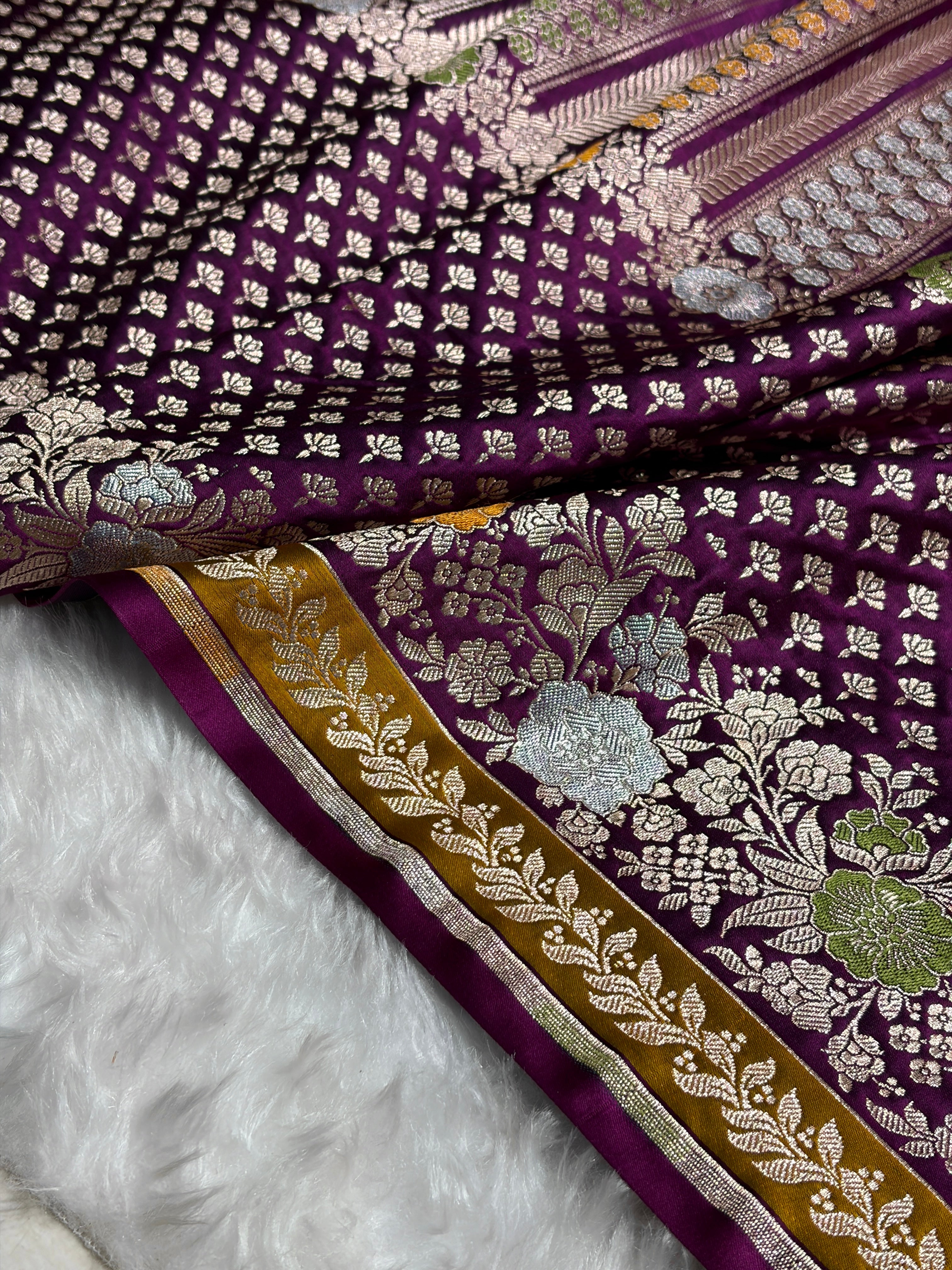 Banarasi Wine Shades Floral Minakari Skirt Border Mashru Silk Saree MSM-83