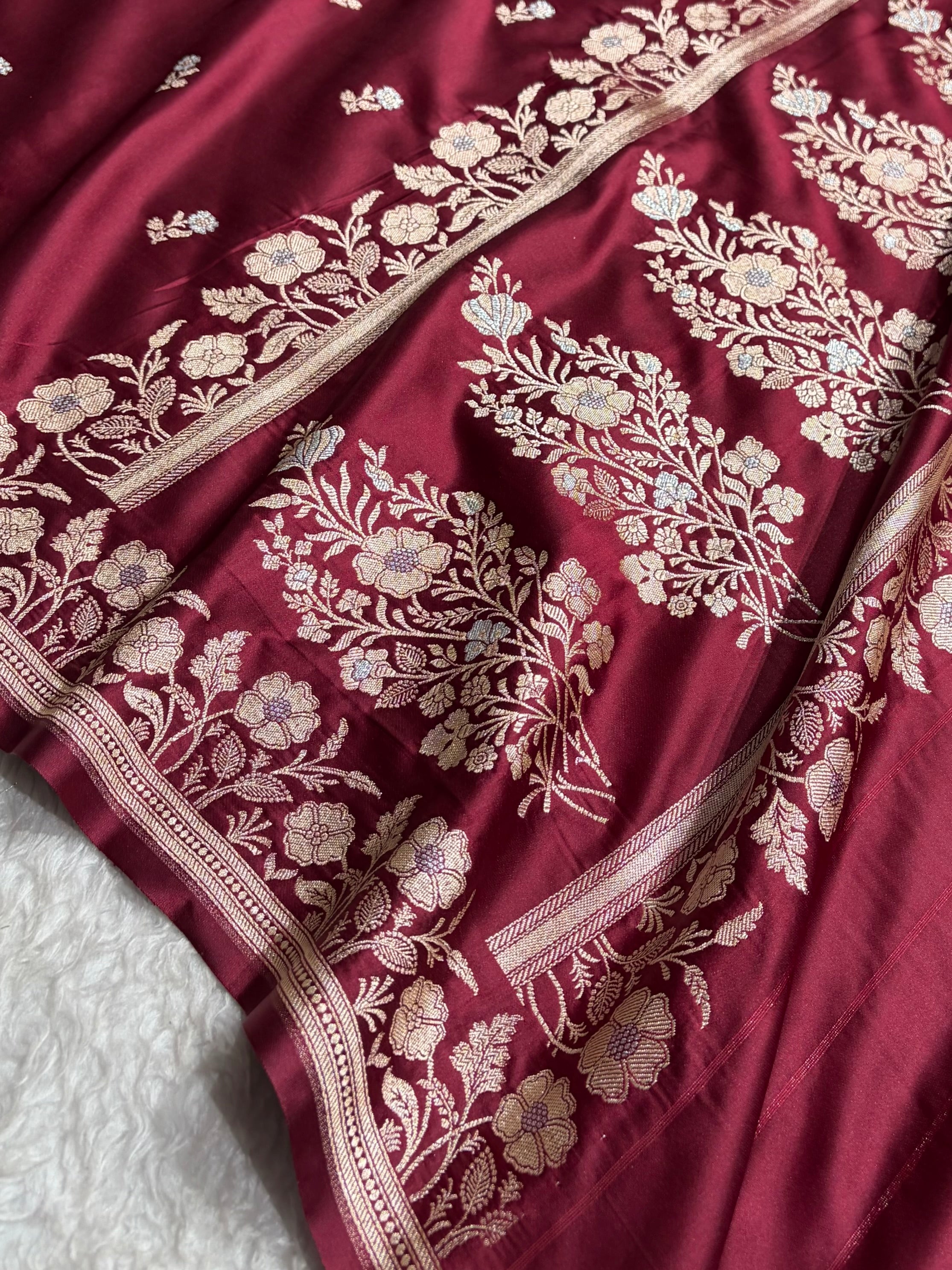 Garnet Boota With Floral Border Mashru Silk Saree MSM-86
