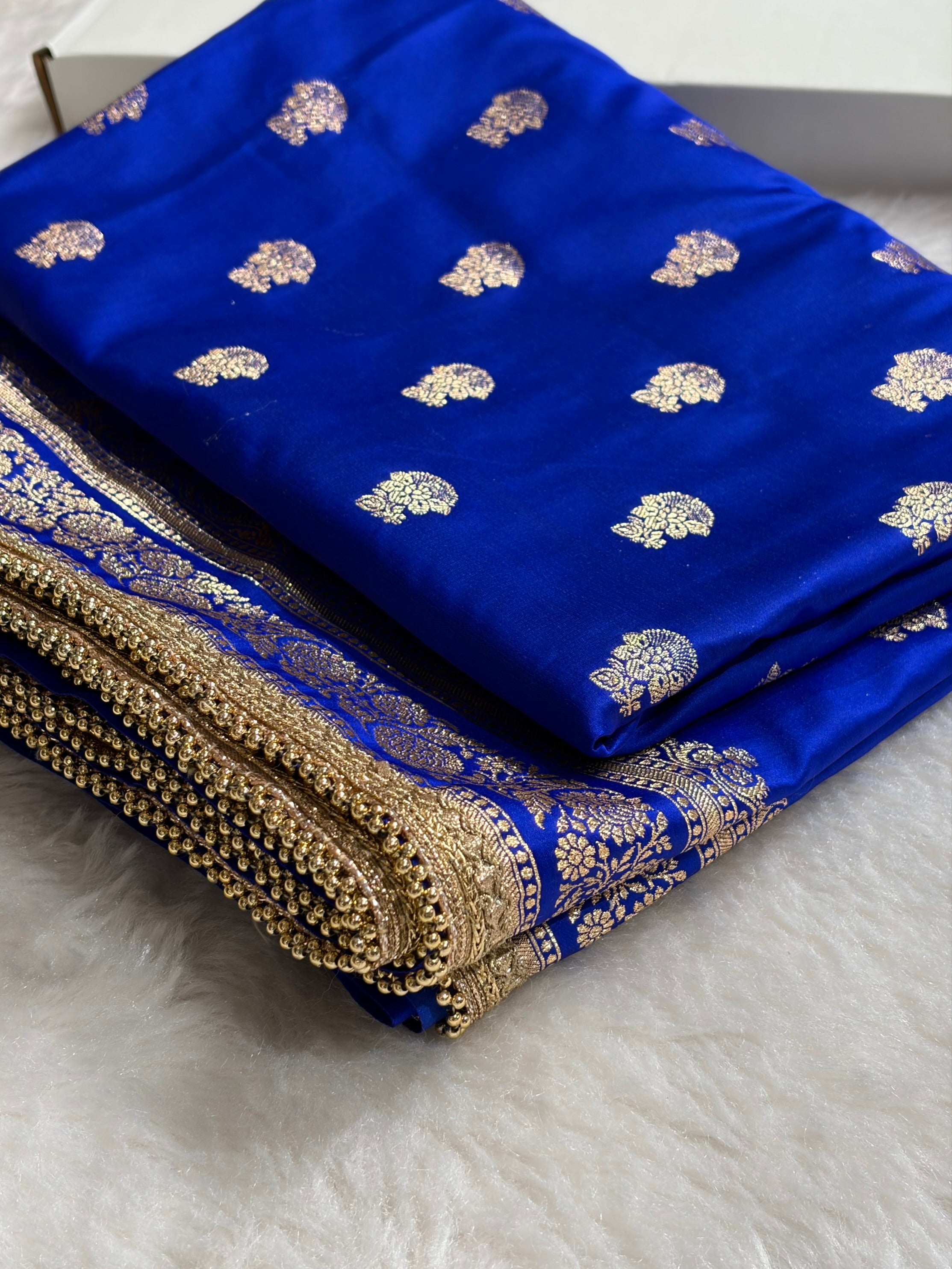 Royal Blue Booti Pattern With Gotta Patti Work Satin Katan Silk Saree SKGP49