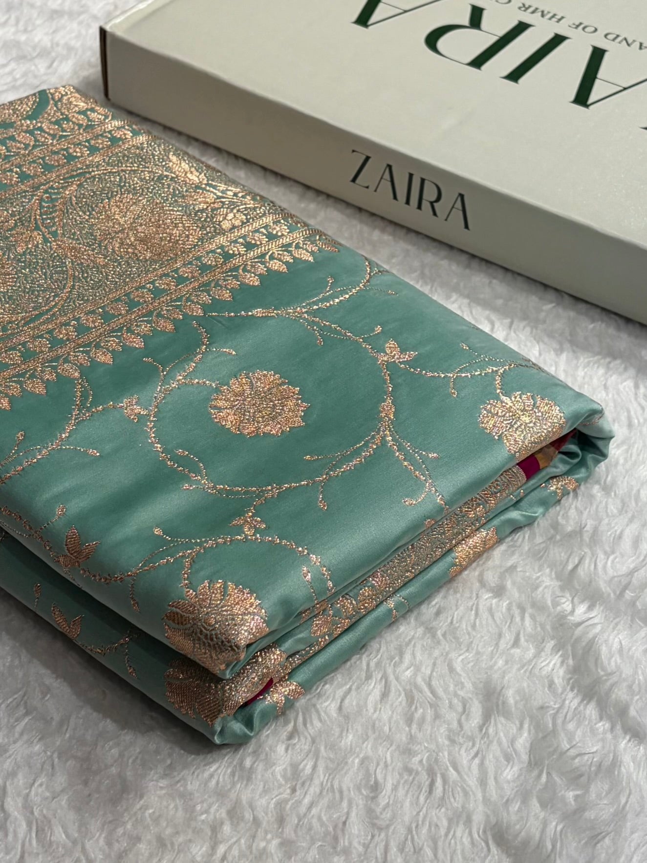 Sea Green Banarasi Jaal Satin Katan Silk Saree SK06
