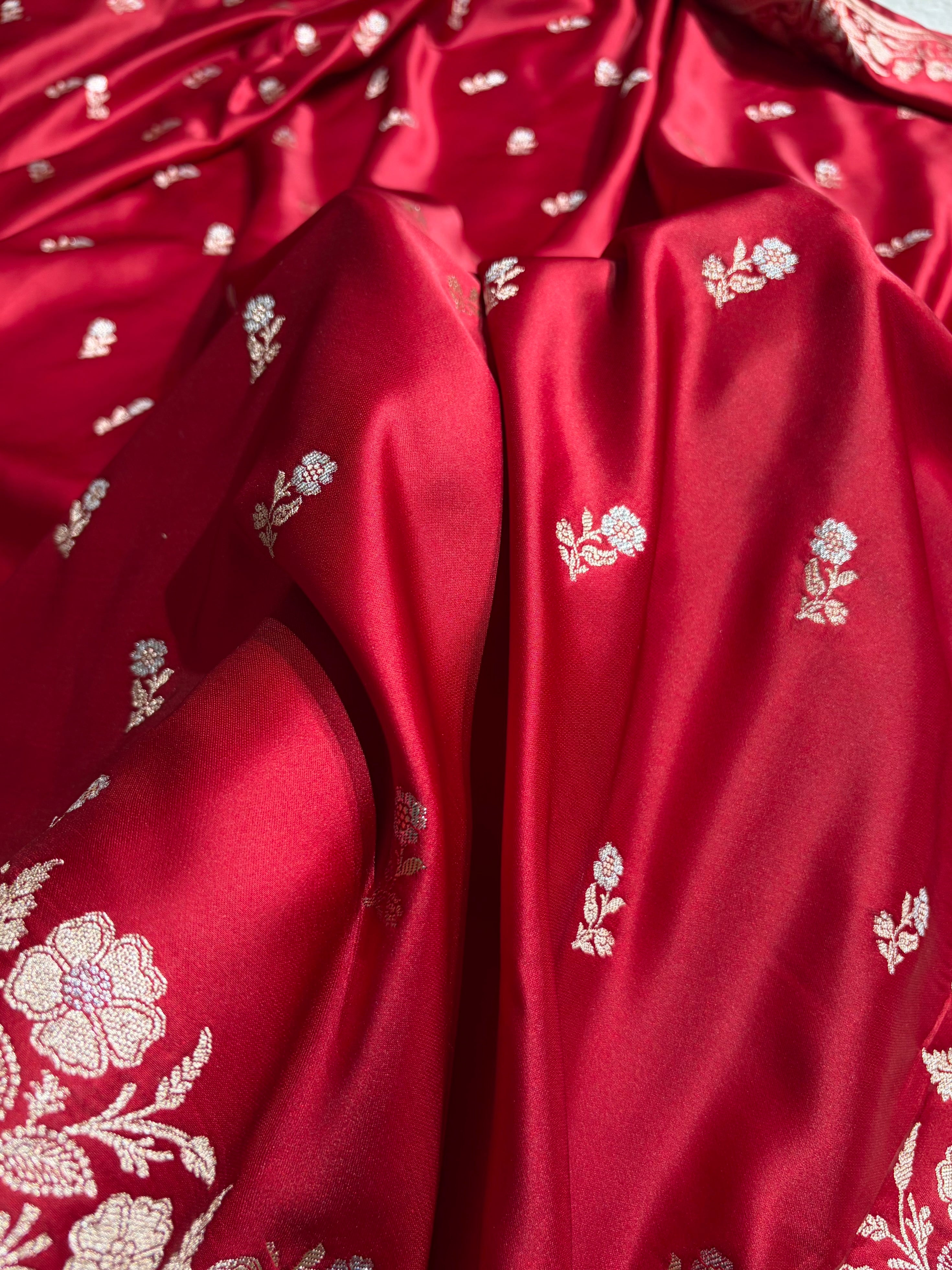 Maroon Boota With Floral Border Mashru Silk Saree MSM-86