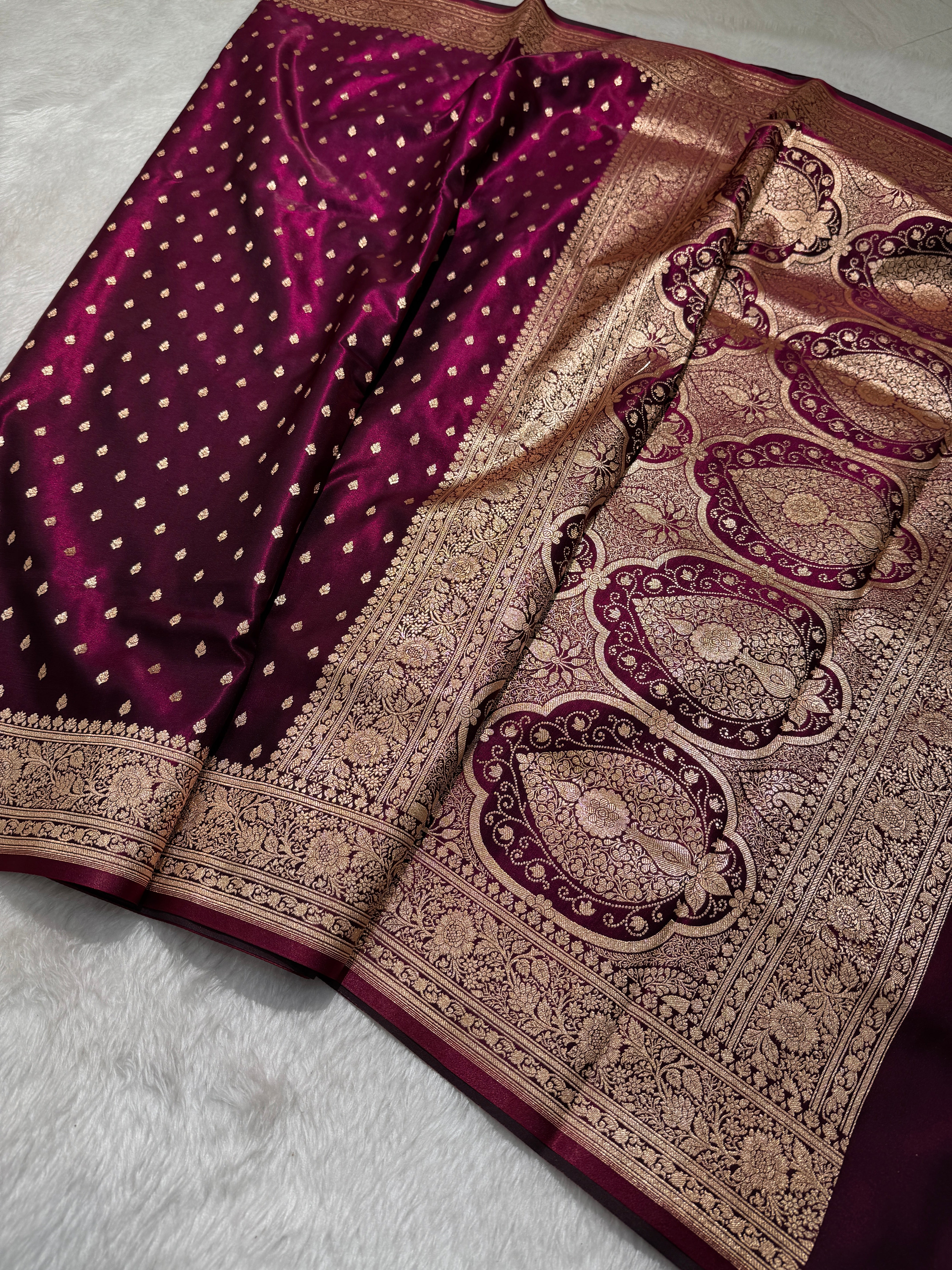 Ultra Light Weight Satin Silk Booti in Wine Blue Shades SS06