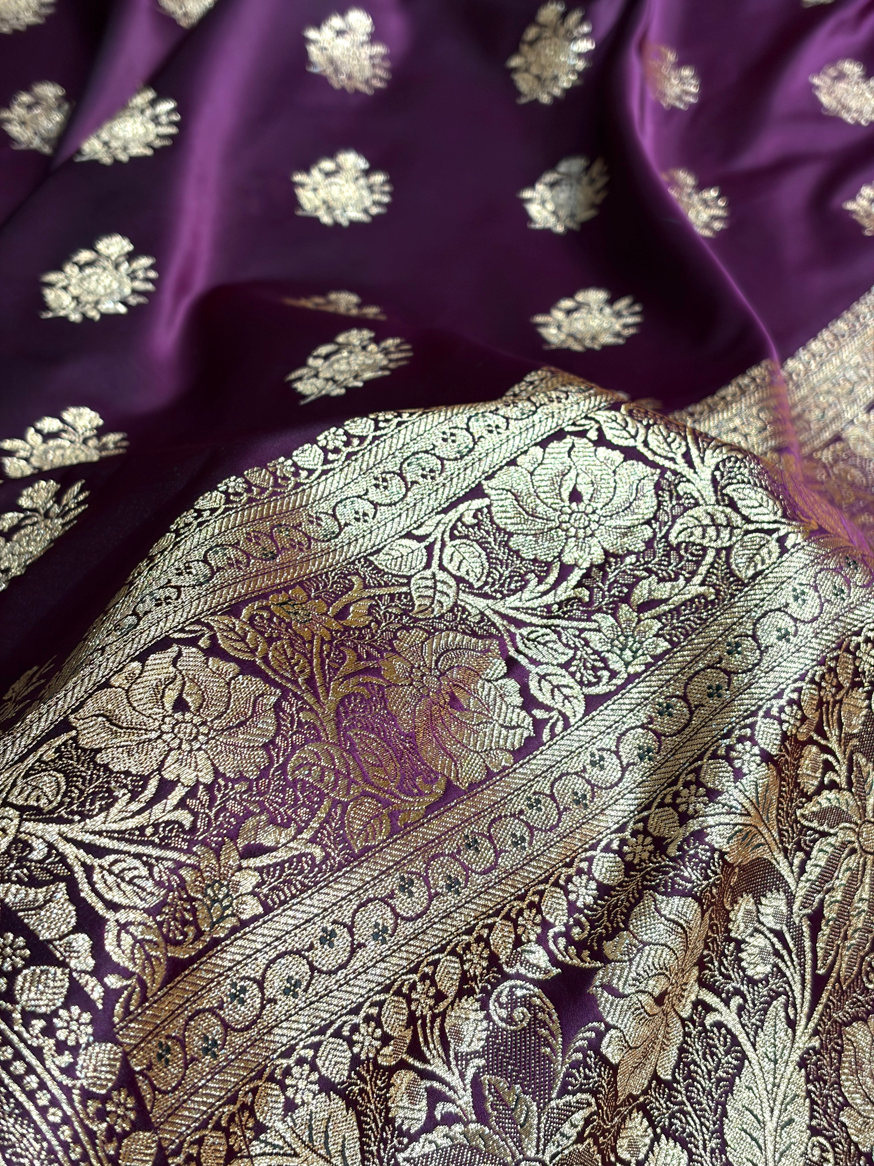 Banarasi Satin Katan Saree Booti Pattern in Wine Shades SK138